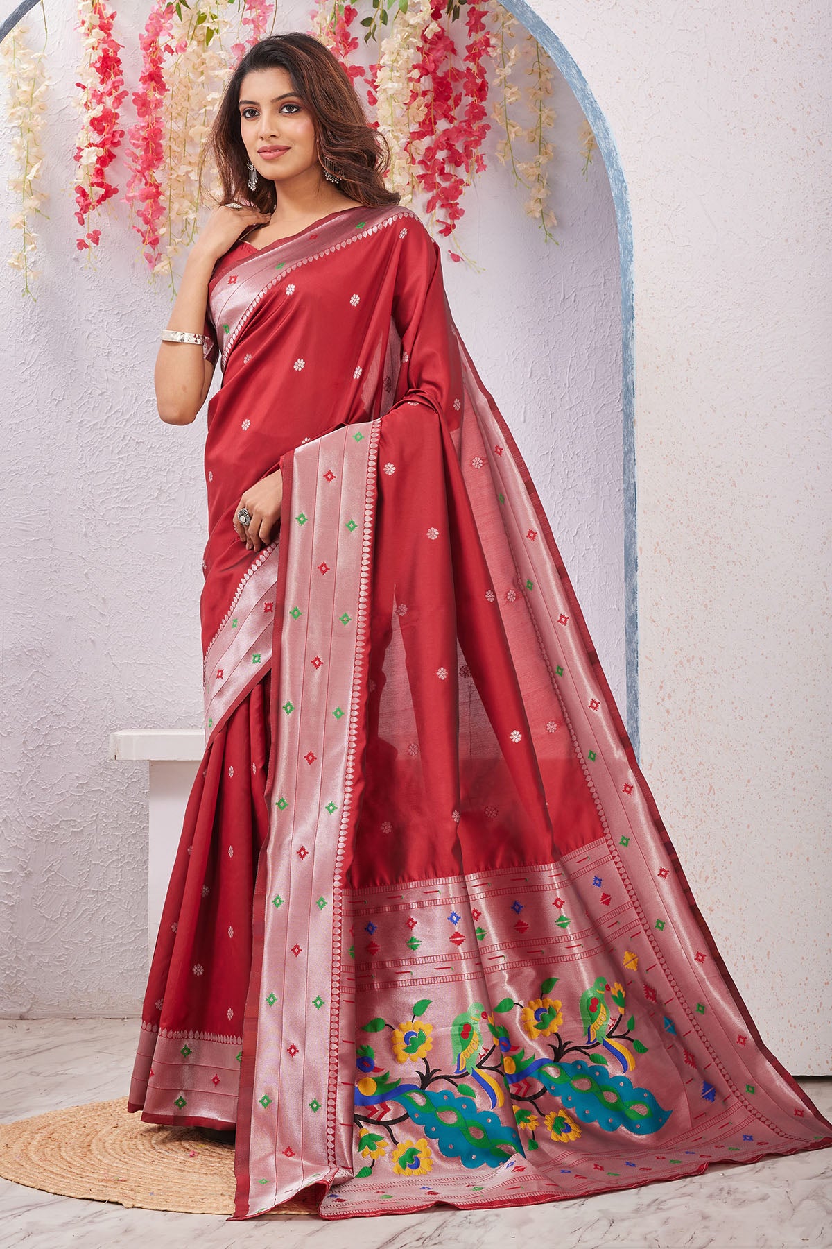 Red Banarasi Floral Pallu Saree