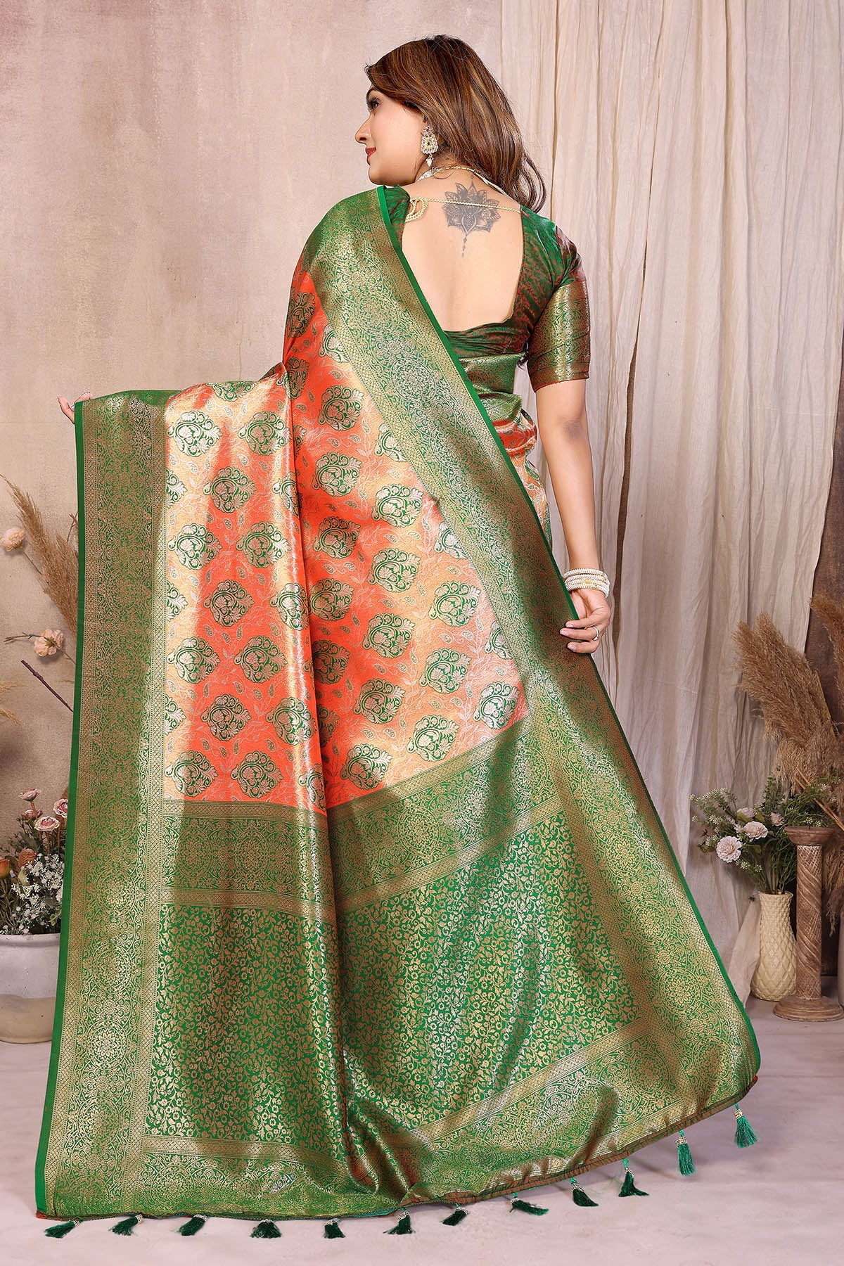 Red Banarasi Tissue Silk Saree