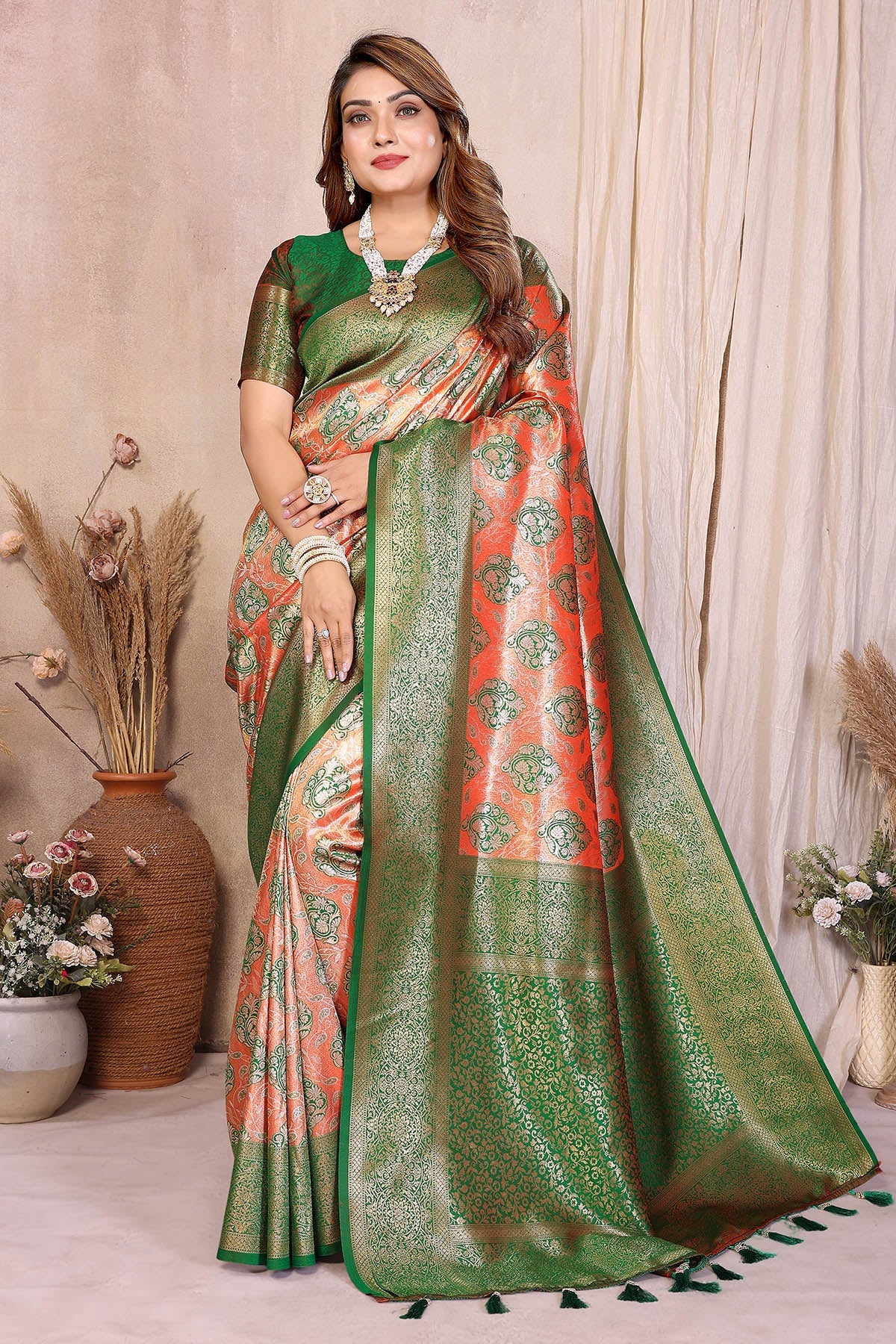 Buy Red Banarasi Tissue Silk Saree for women by Aastha Fashion online available at scrollnshops