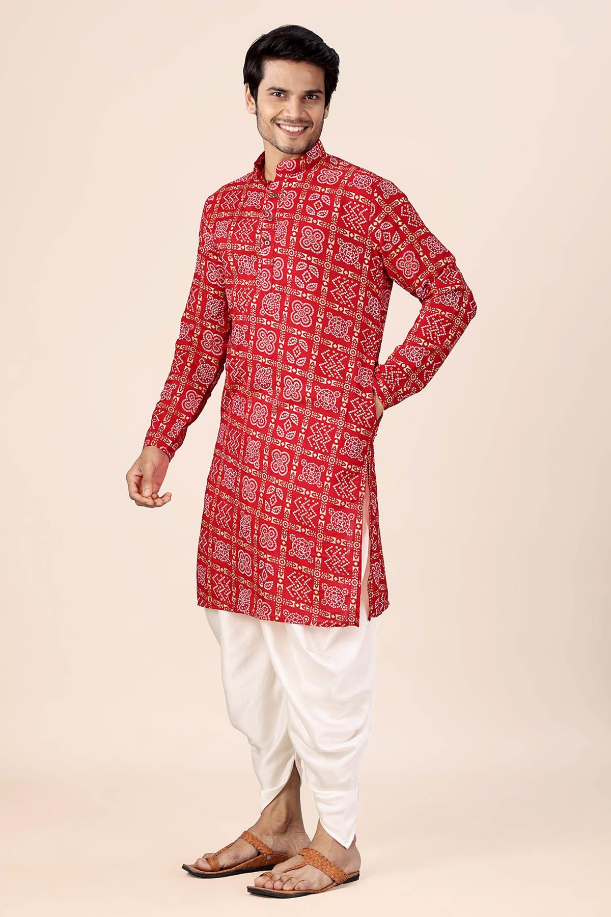 Red Bandhani Printed Bundi Set