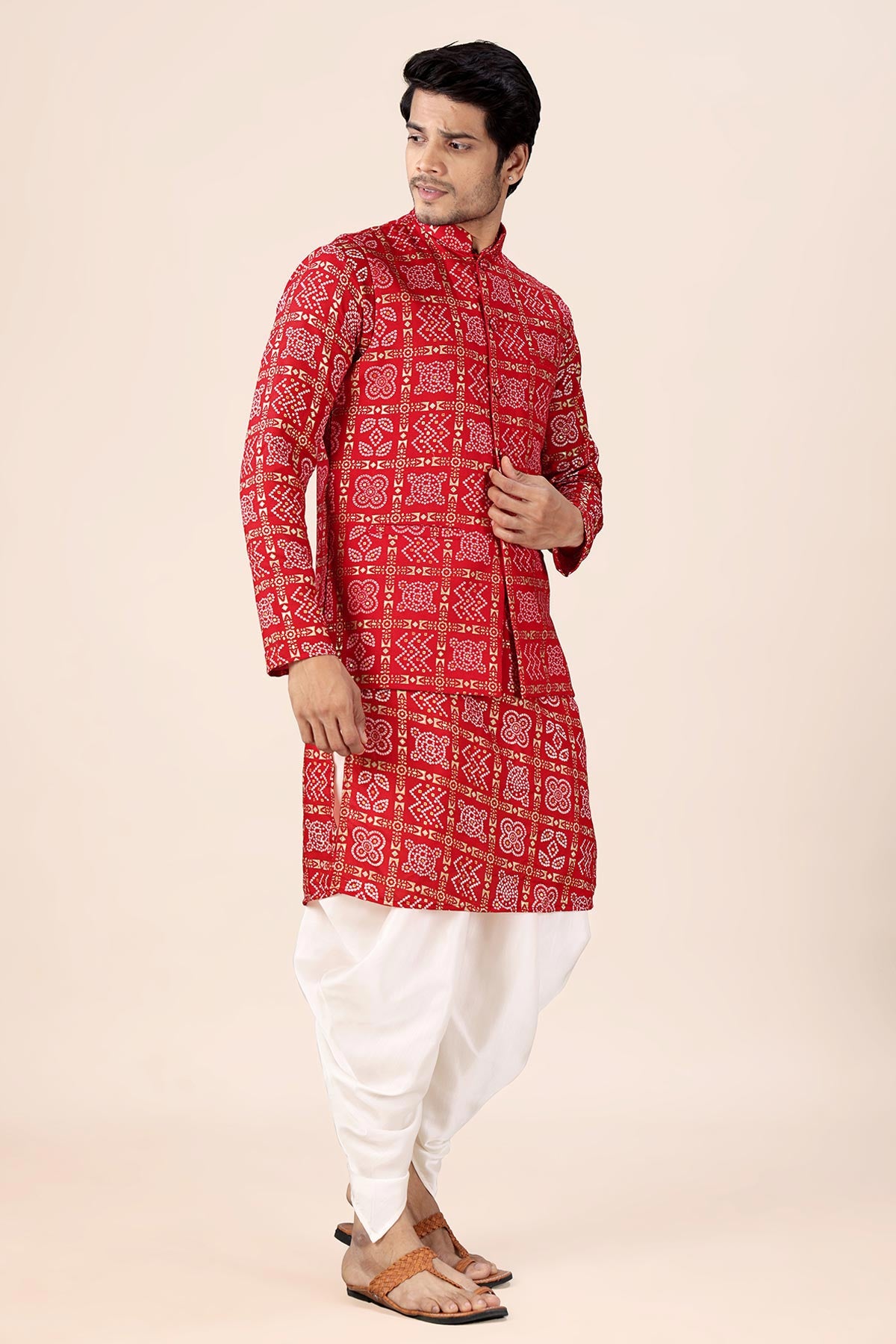 Red Bandhani Printed Bundi Set