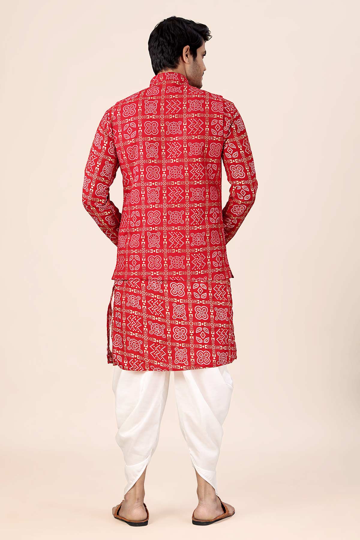 Red Bandhani Printed Bundi Set