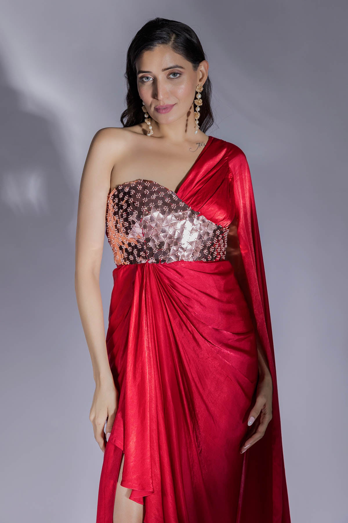 Red Beads Embroidered Dress