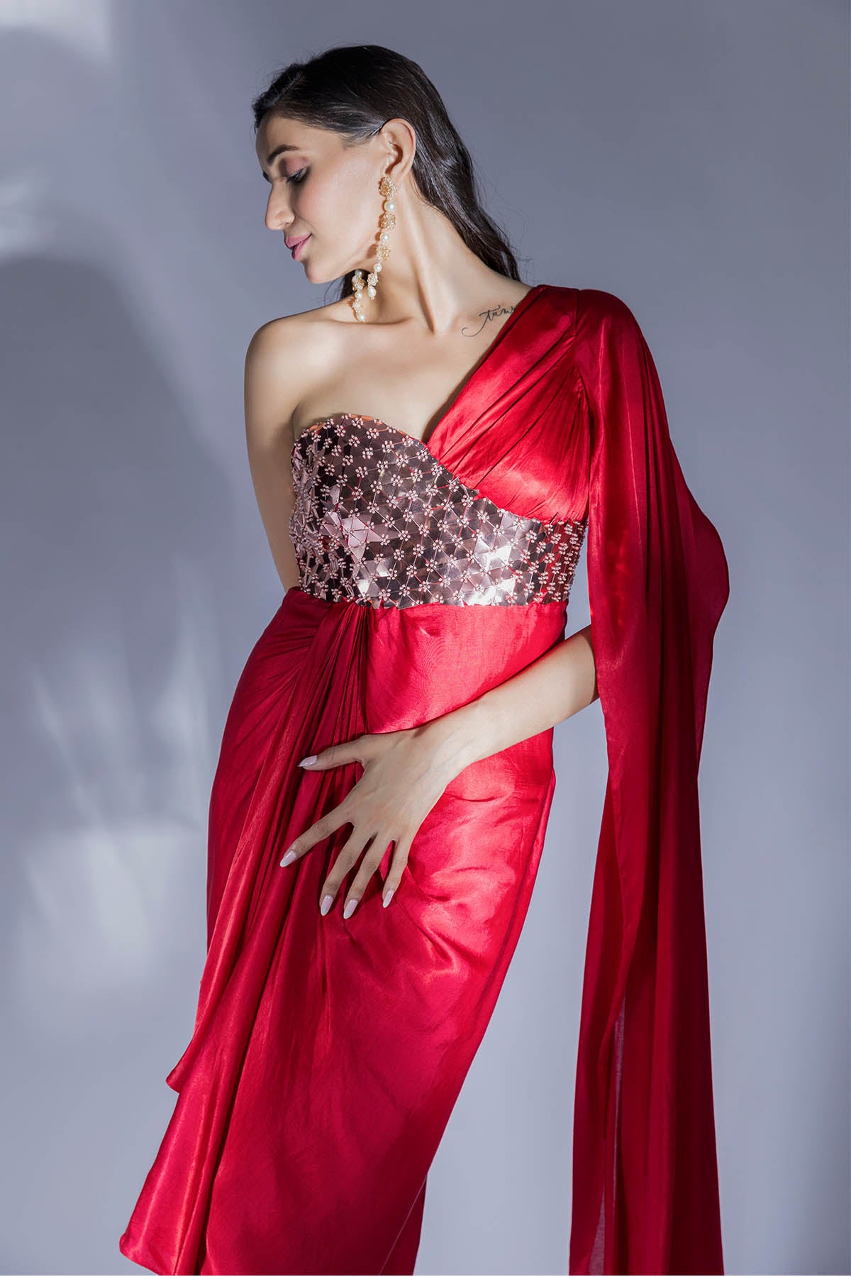 Red Beads Embroidered Dress