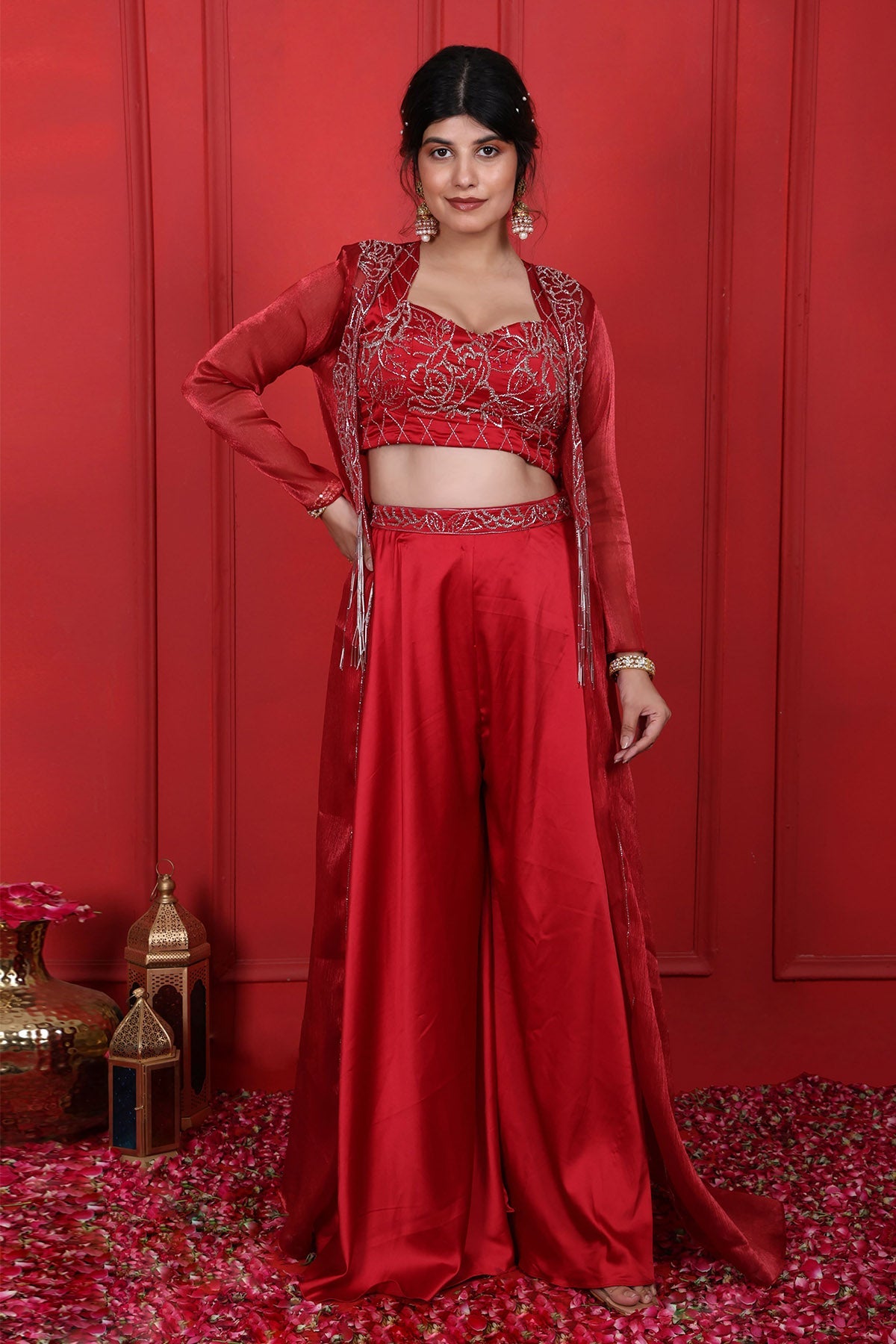 Buy Red Beads Embroidered Jacket Set by Namita Sharma for women online at ScrollnShops