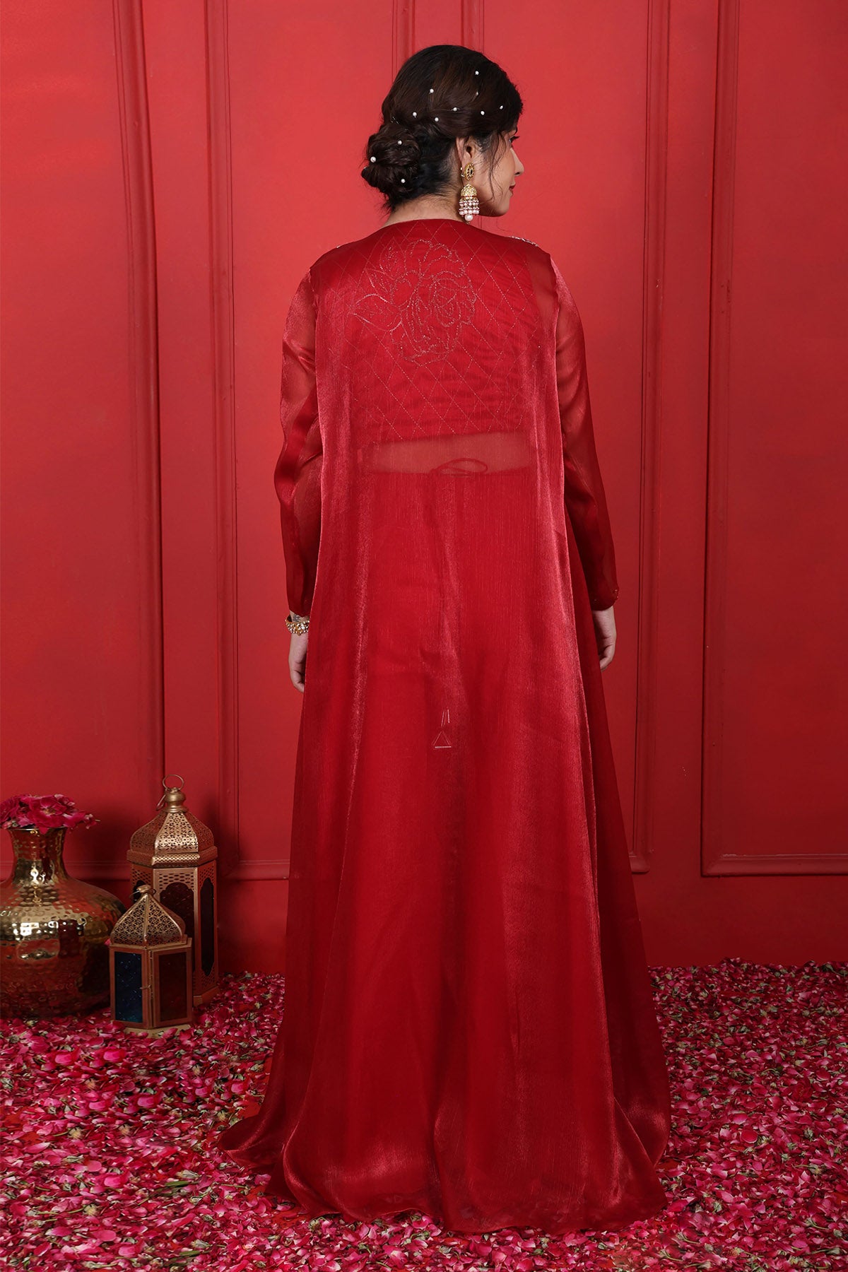 Red Beads Embroidered Jacket Set - Main Image