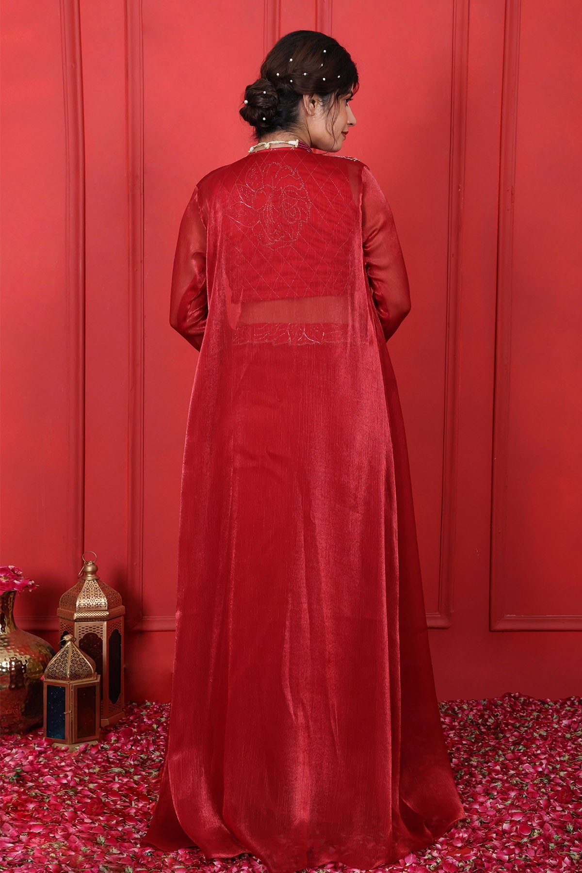 Red Beads Embroidered Skirt Set