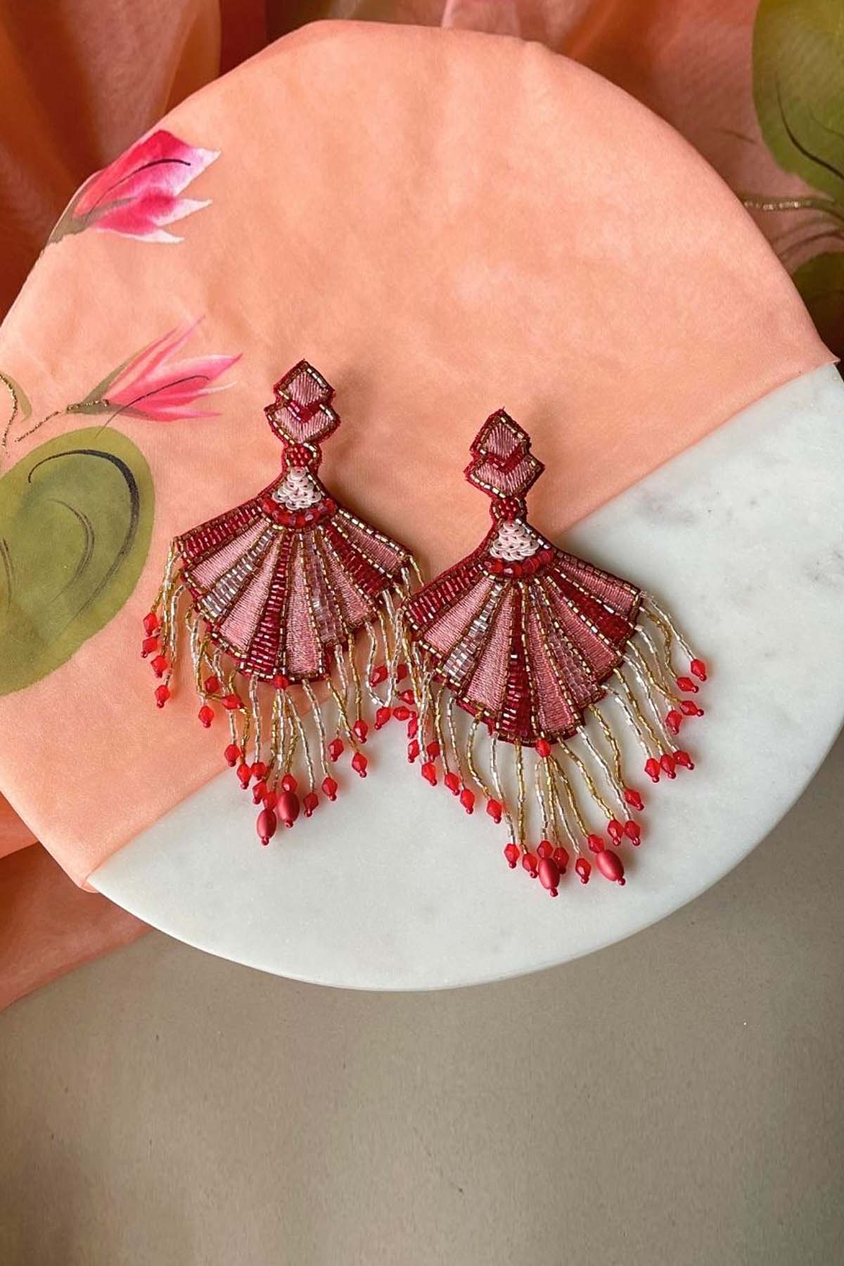 Deeya The Fashion House Red Beads Handcrafted Earrings Jewellery online at ScrollnShops