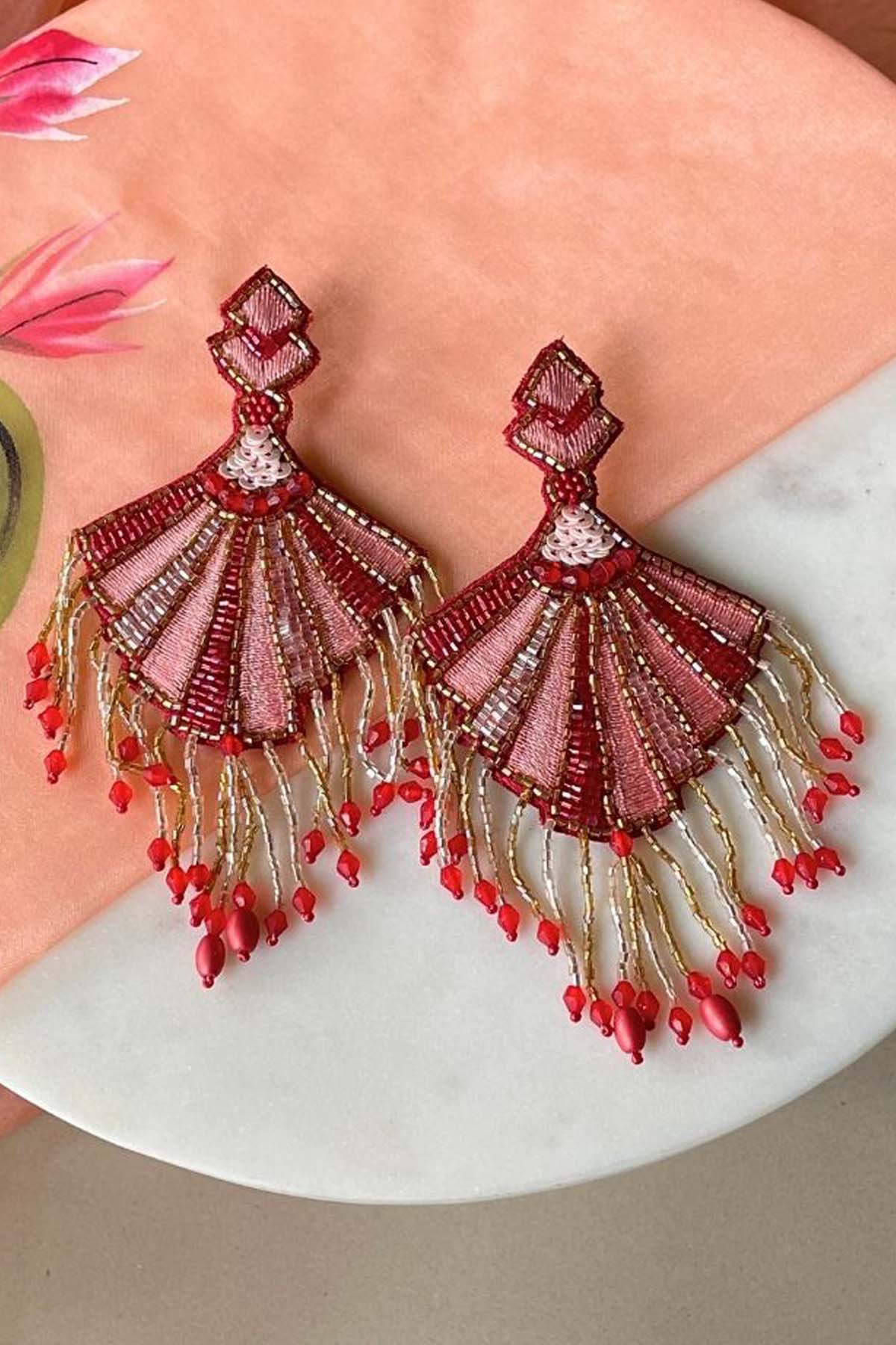 Red Beads Handcrafted Earrings