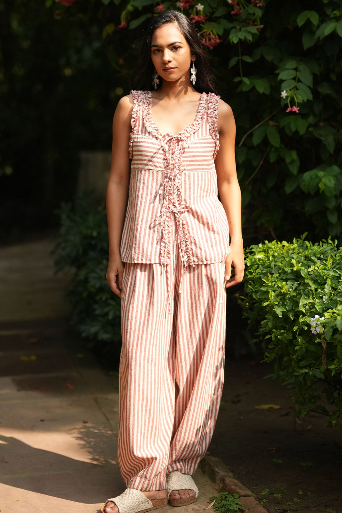 Red & Beige Cotton Yarn Dye Top