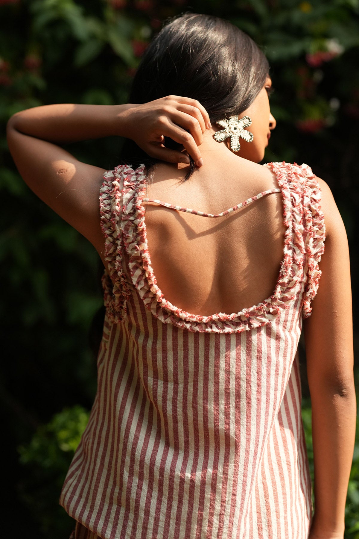 Red & Beige Cotton Yarn Dye Top