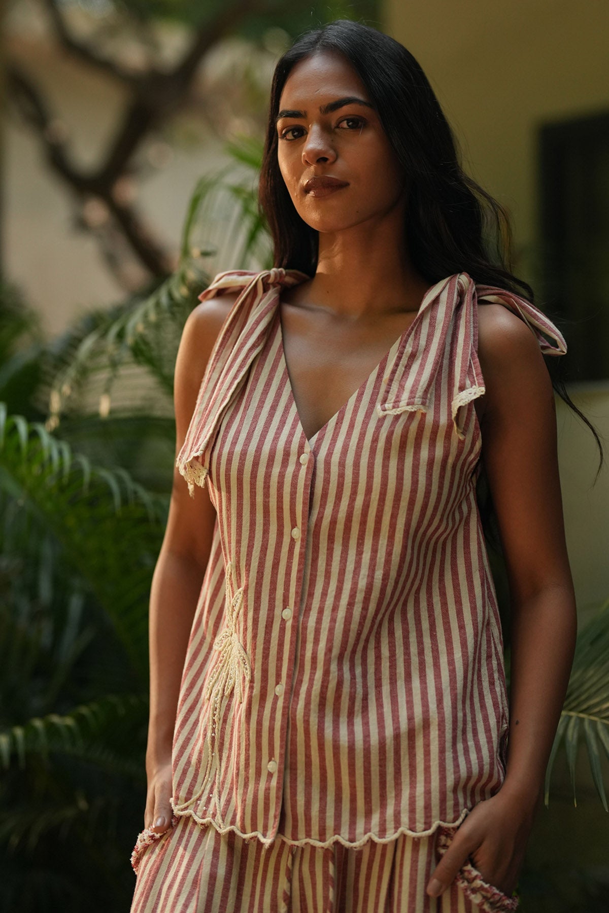 Buy Red & Beige Dori Embroidery Top for women by Beachbum online available at scrollnshops
