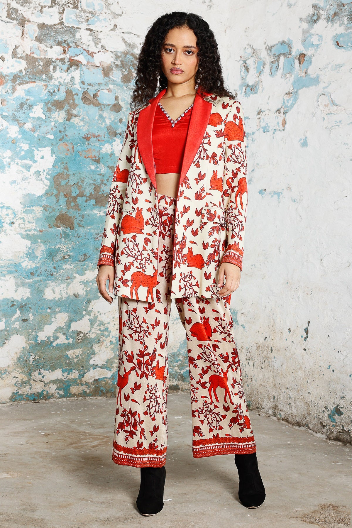 Buy Red & Beige Printed Co-ord Set for women by Saksham Neharicka online available at scrollnshops