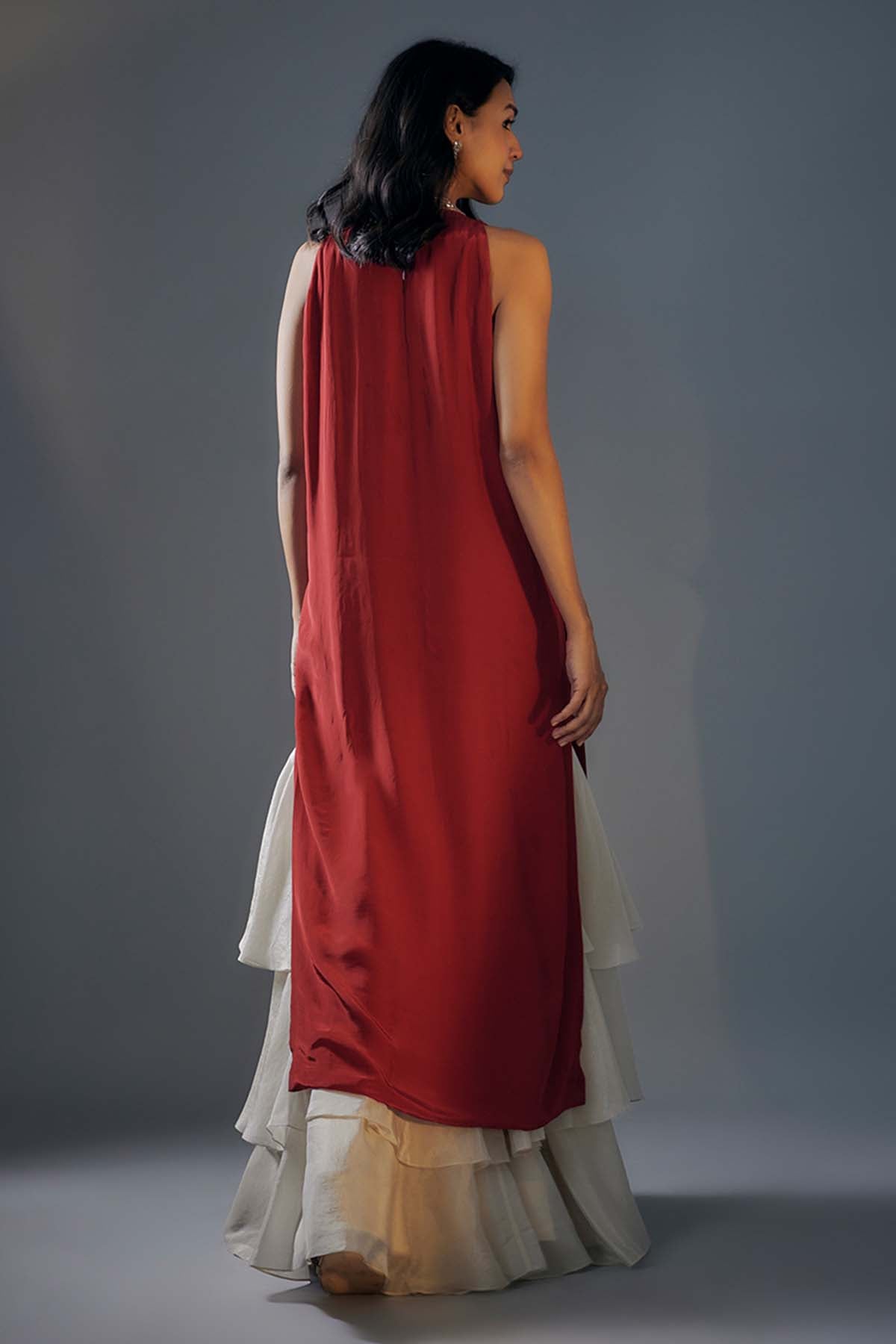 Red & Beige Sleeveless Kurta Set