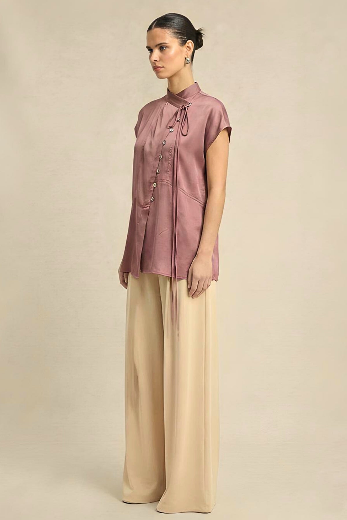 Red Bemberg Silk Crew Neck Top