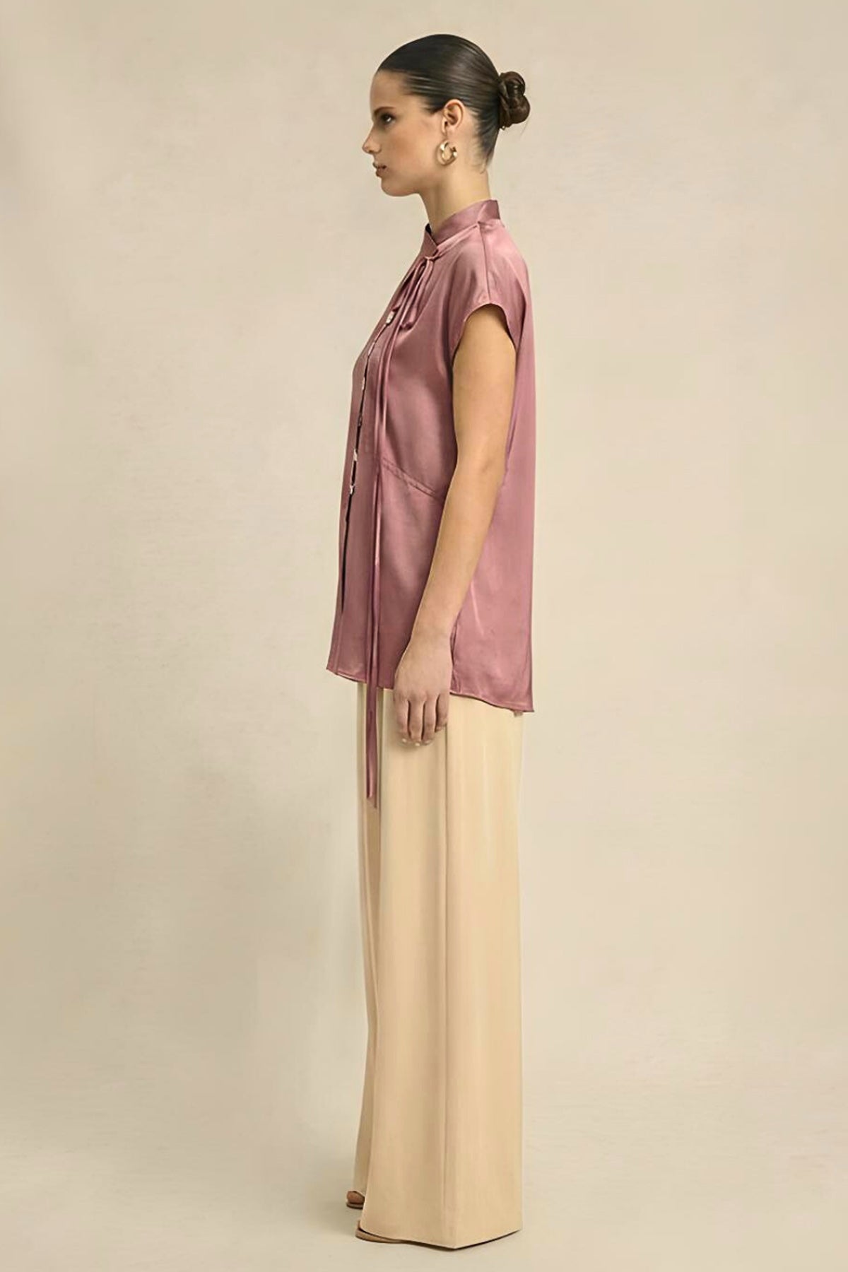 Red Bemberg Silk Crew Neck Top