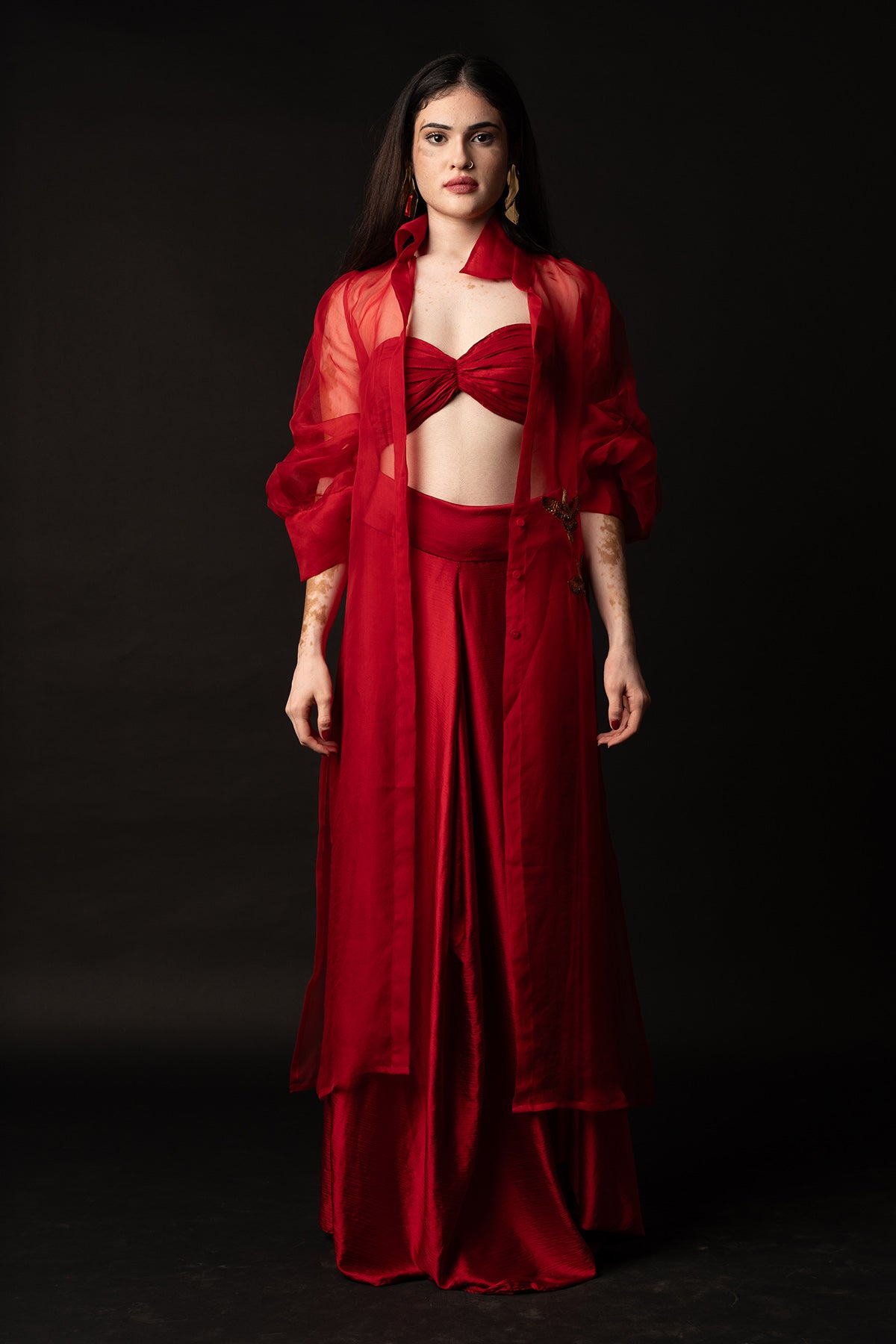 Red Bird Embroidered Skirt Set