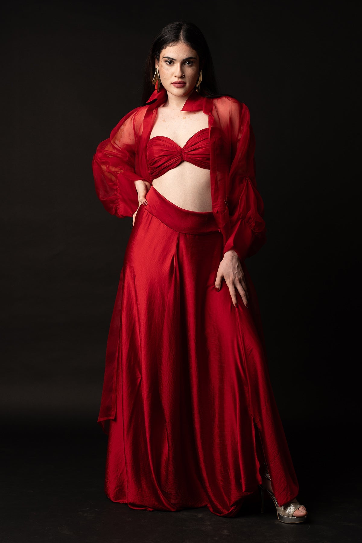 Buy Red Bird Embroidered Skirt Set by Krishnamani for Women online at ScrollnShops