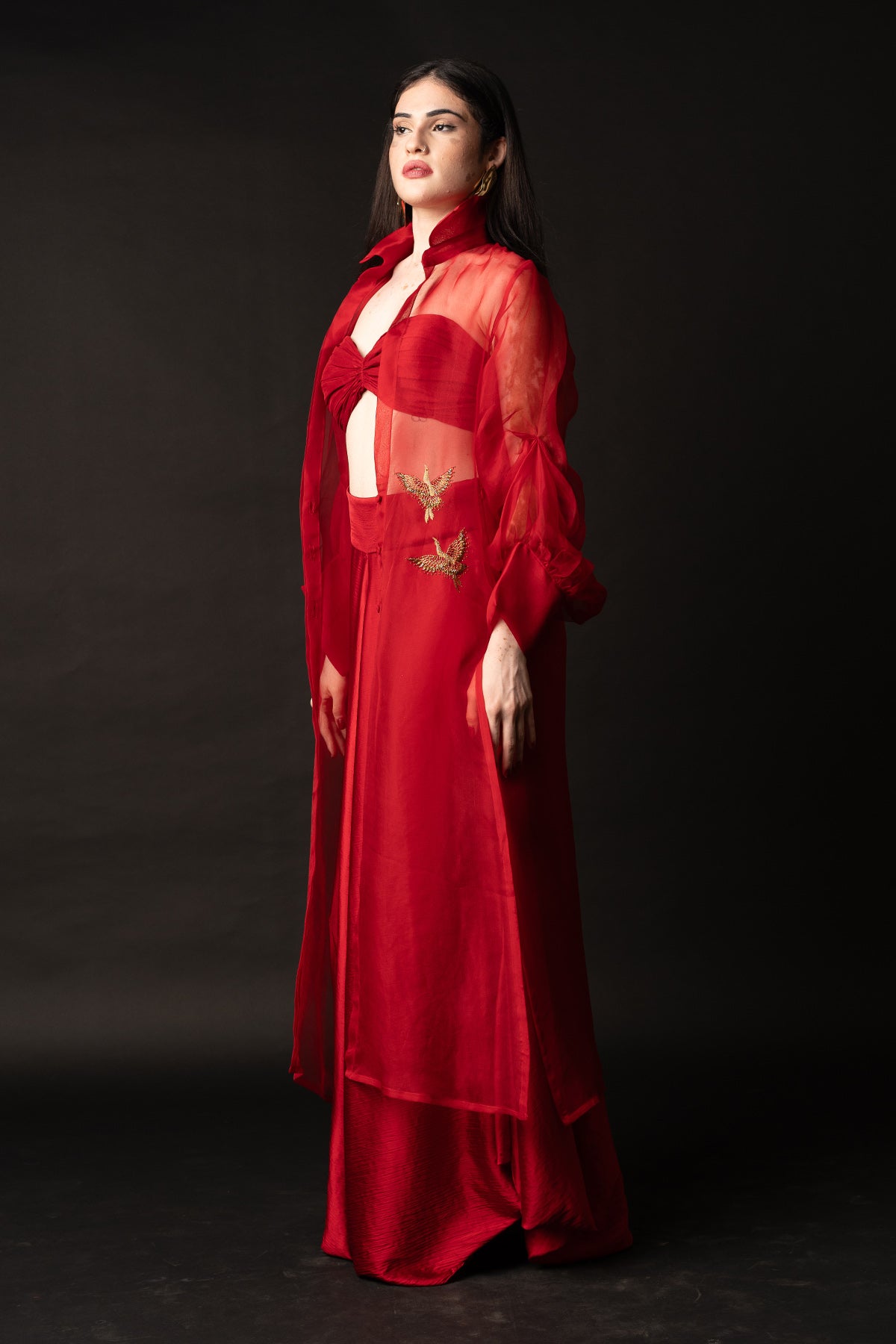 Red Bird Embroidered Skirt Set