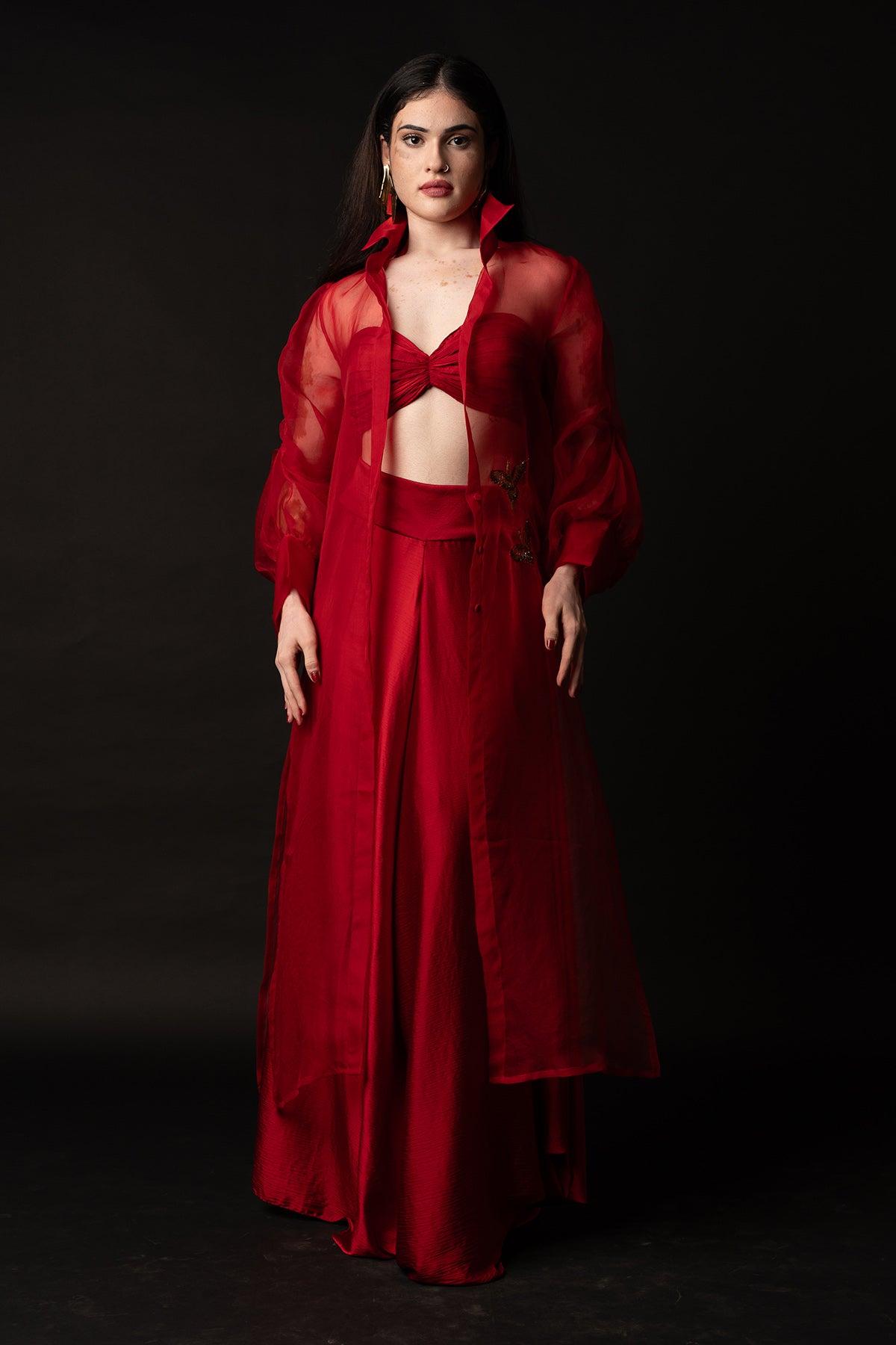 Red Bird Embroidered Skirt Set