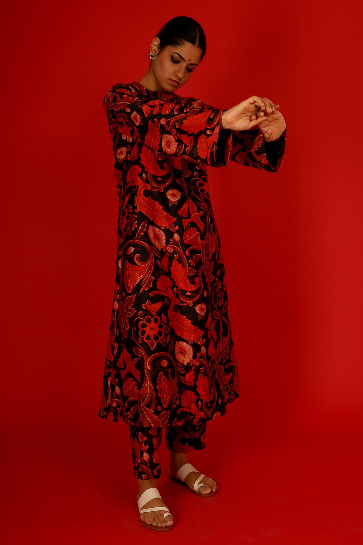Red Chanderi Printed Kurta Set