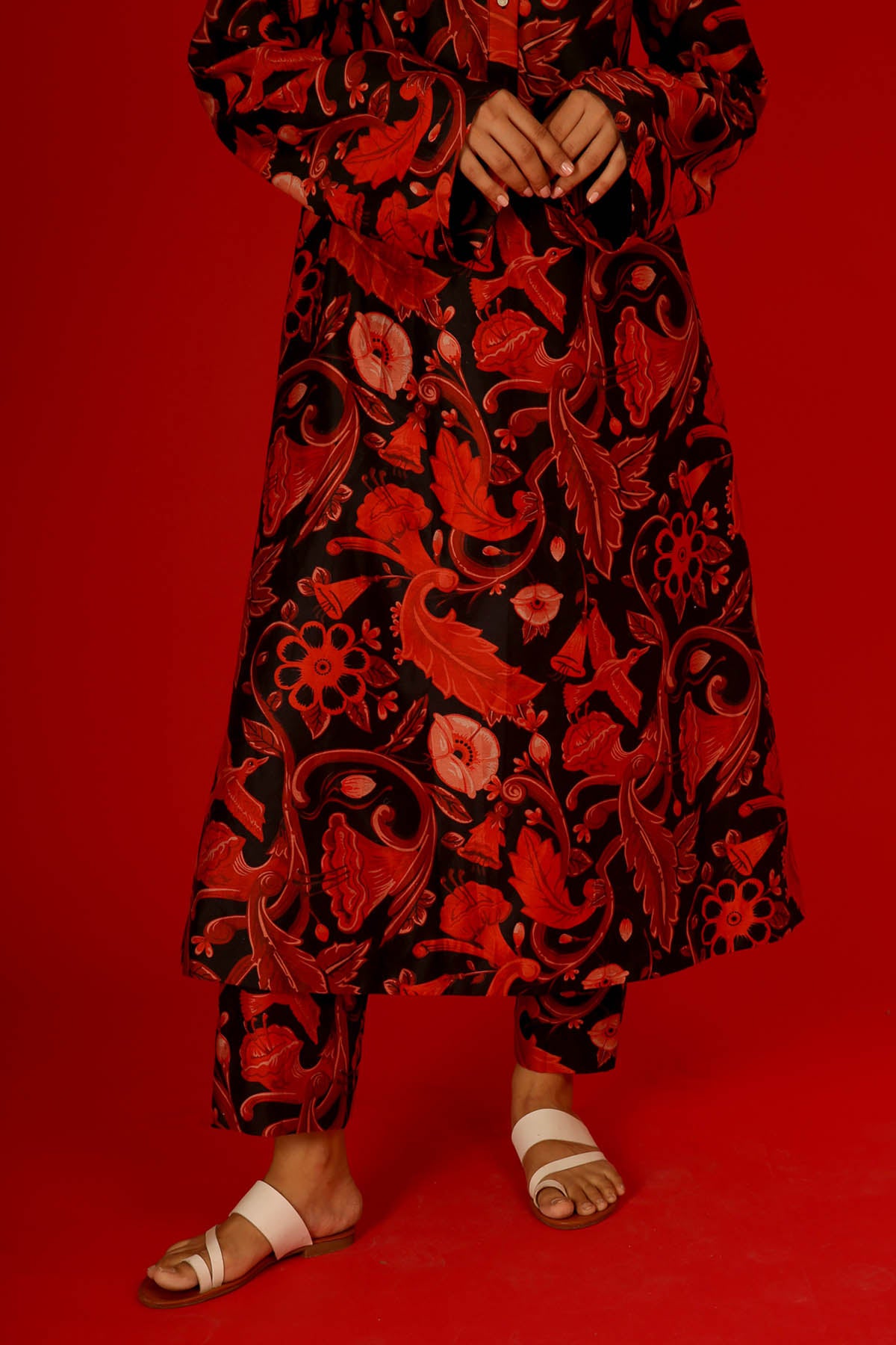 Red Chanderi Printed Kurta Set