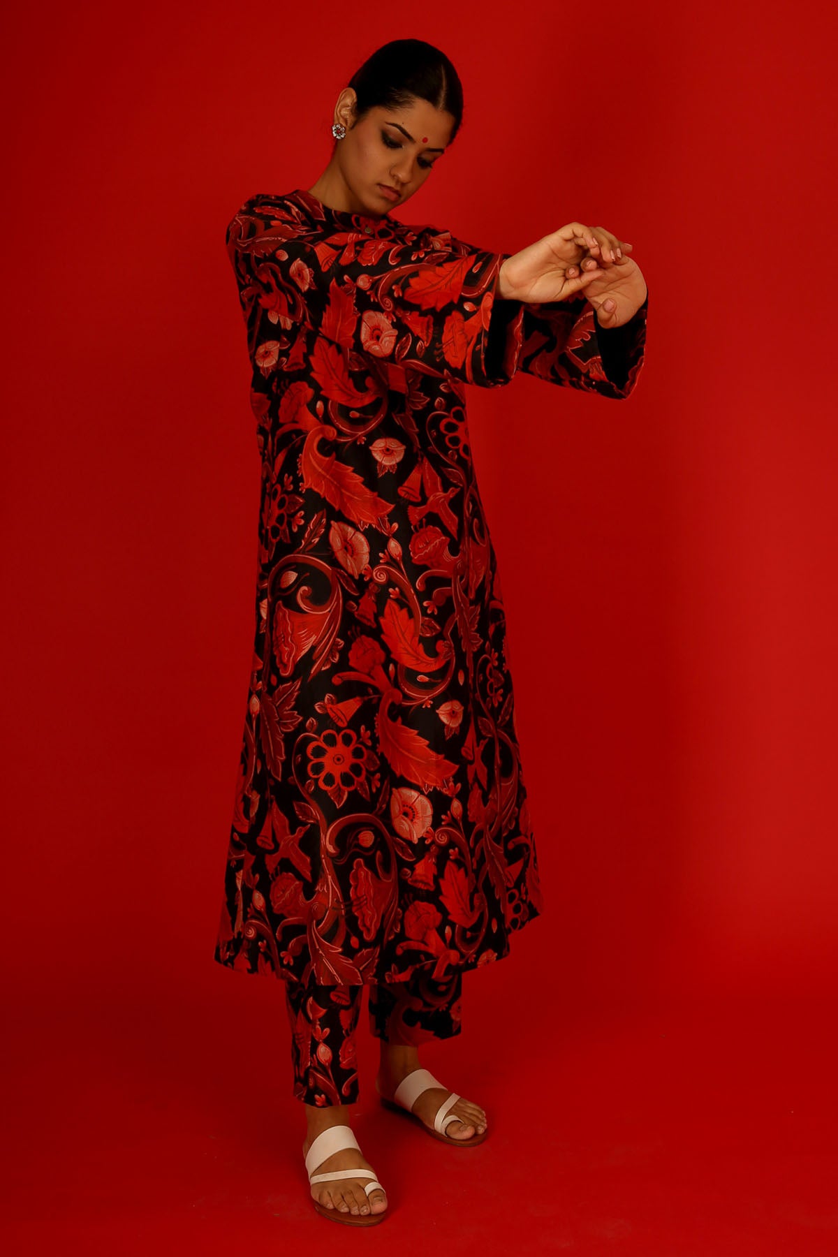 Red & Black Digitally Printed Kurta