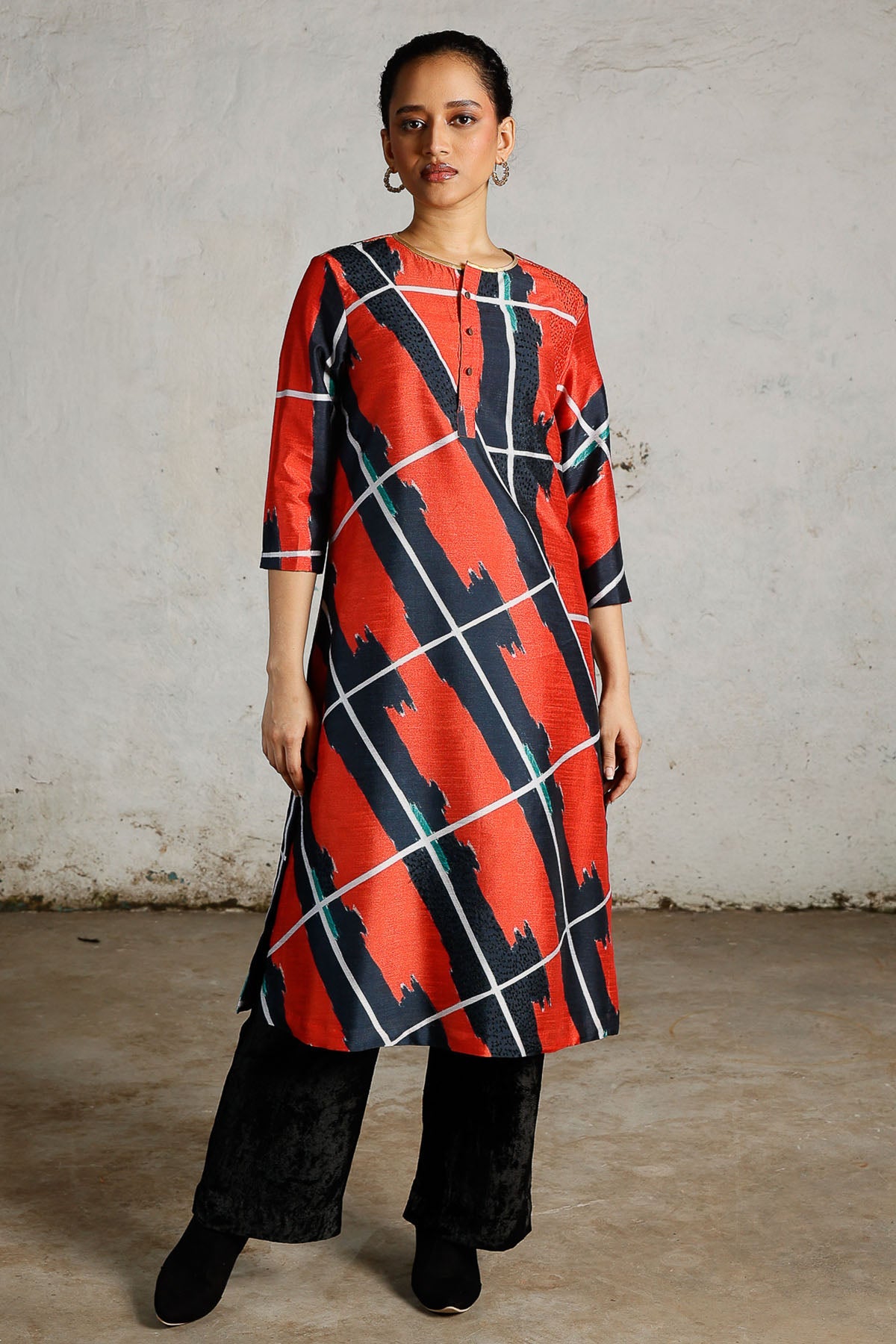 Buy Red & Black Aari Printed Kurta for women by Saksham Neharicka online available at scrollnshops