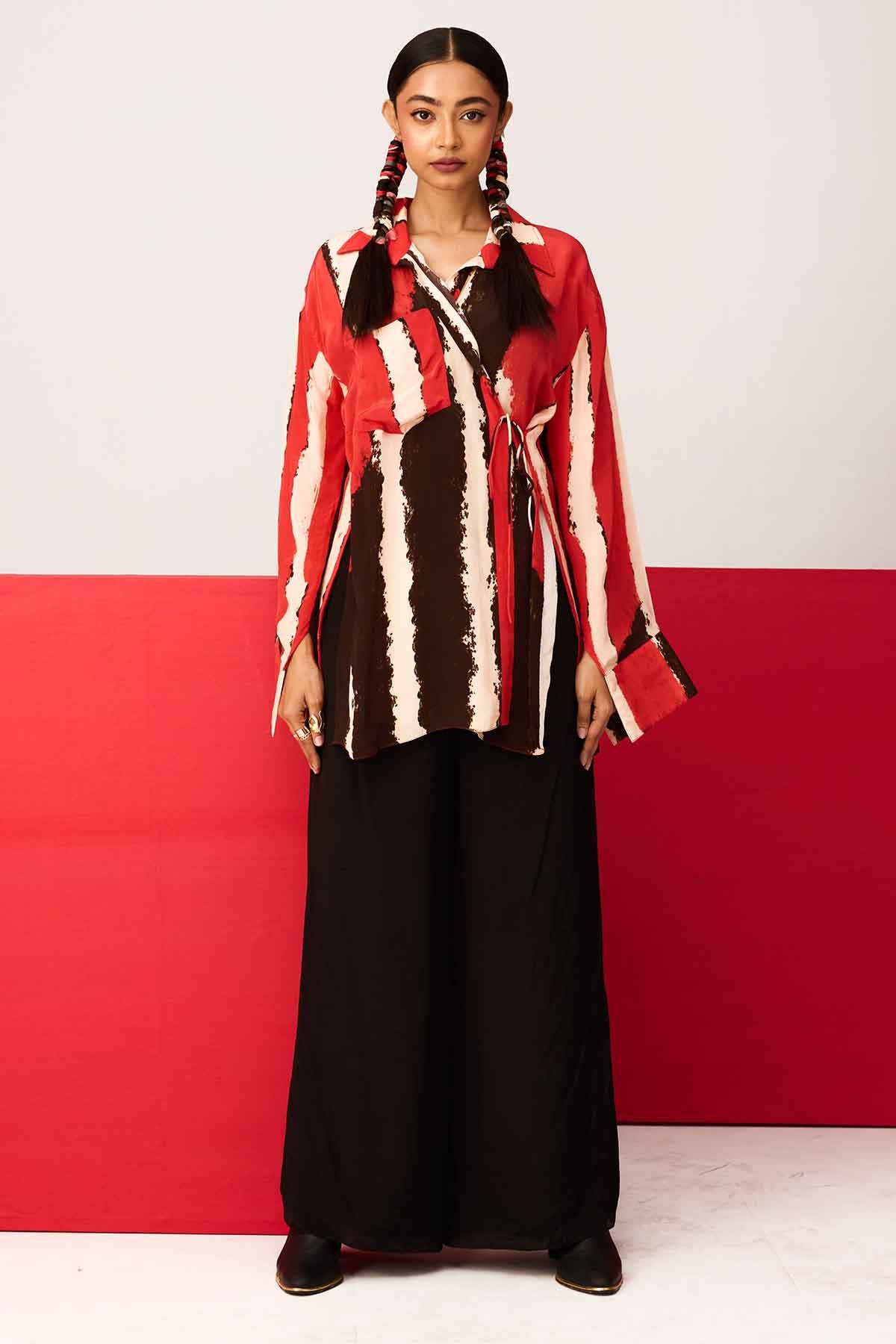 Buy Red & Black Asymmetrical Shirt by Shristi Chetani for women online at ScrollnShops