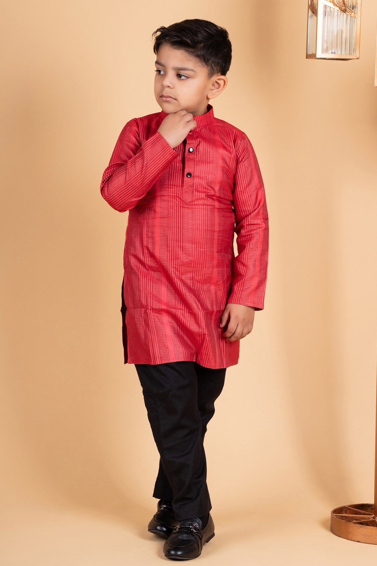 Buy Red & Black Cotton Kurta Set by ViYa for Boys online at ScrollnShops