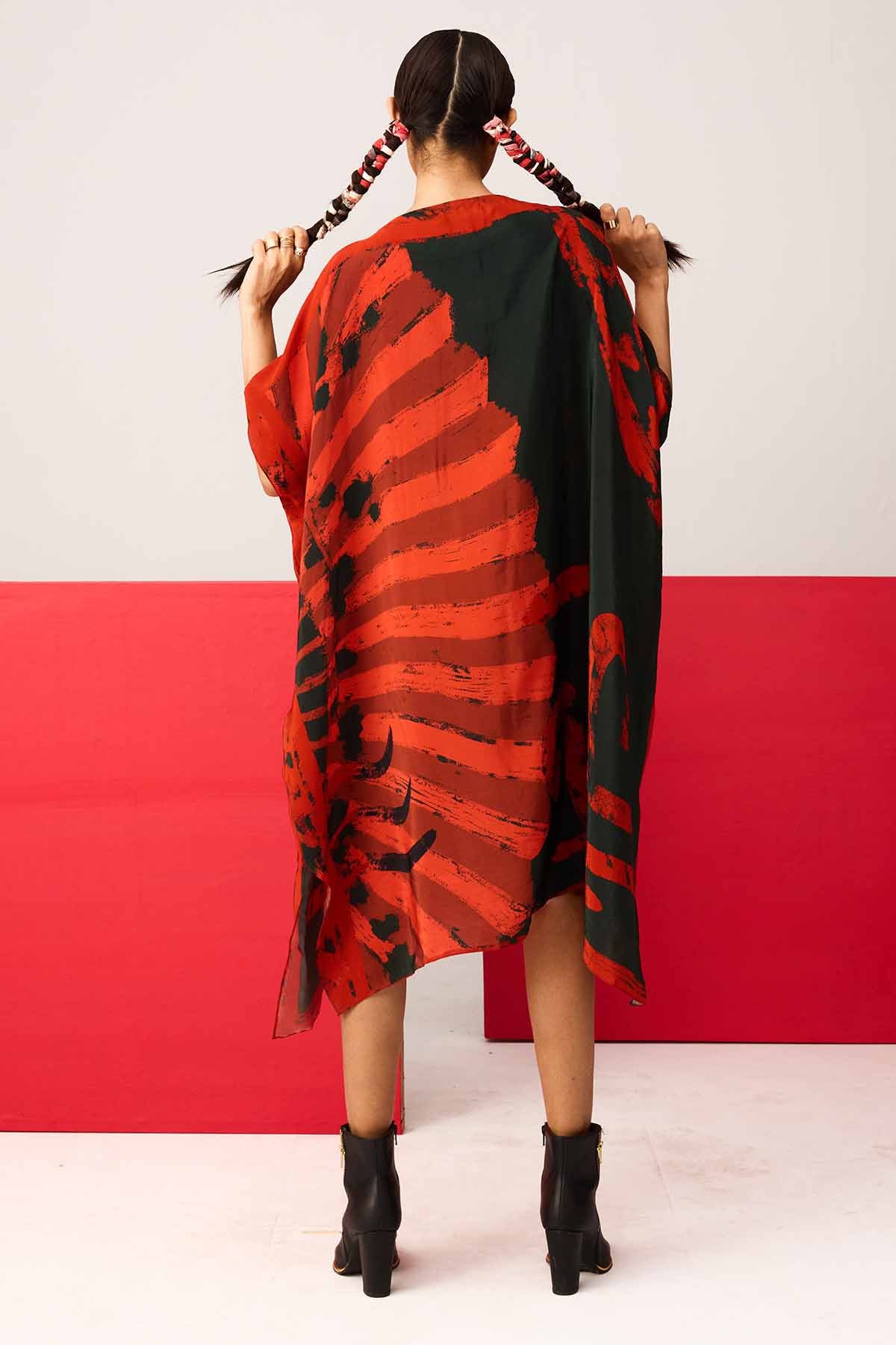 Red & Black Embroidered Kaftan
