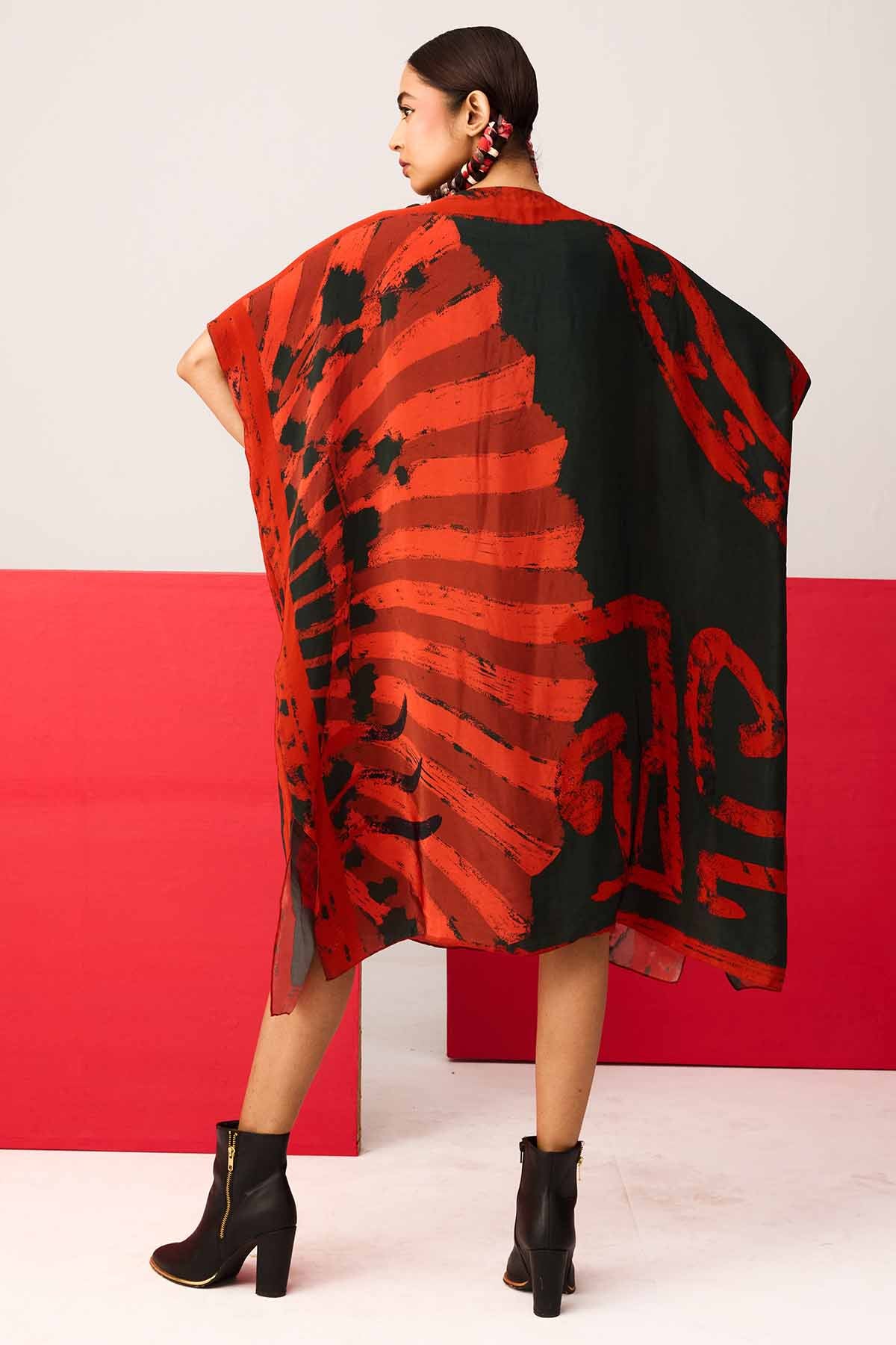 Red & Black Embroidered Kaftan