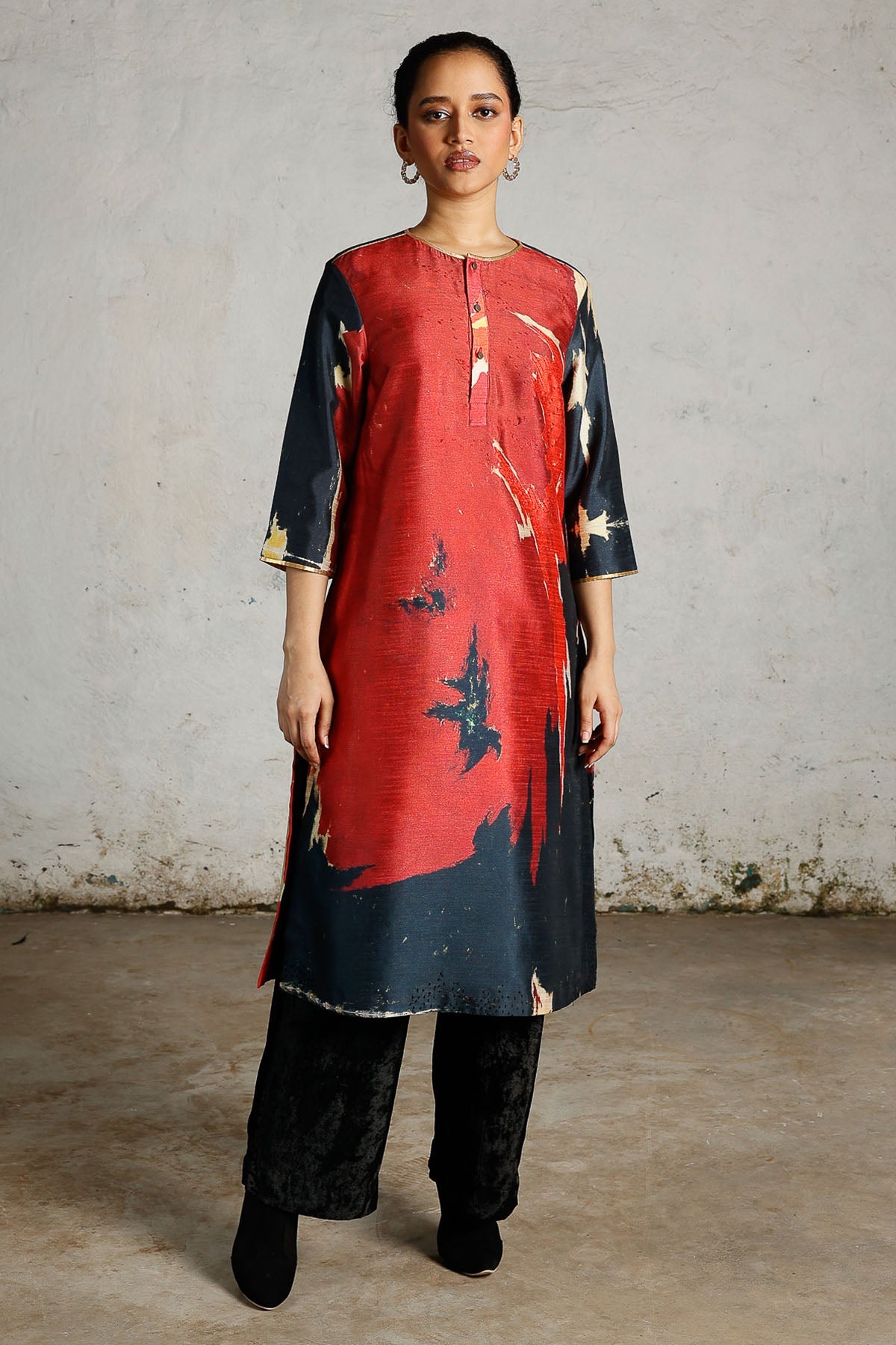 Buy Red & Black Embroidered Kurta for women by Saksham Neharicka online available at scrollnshops