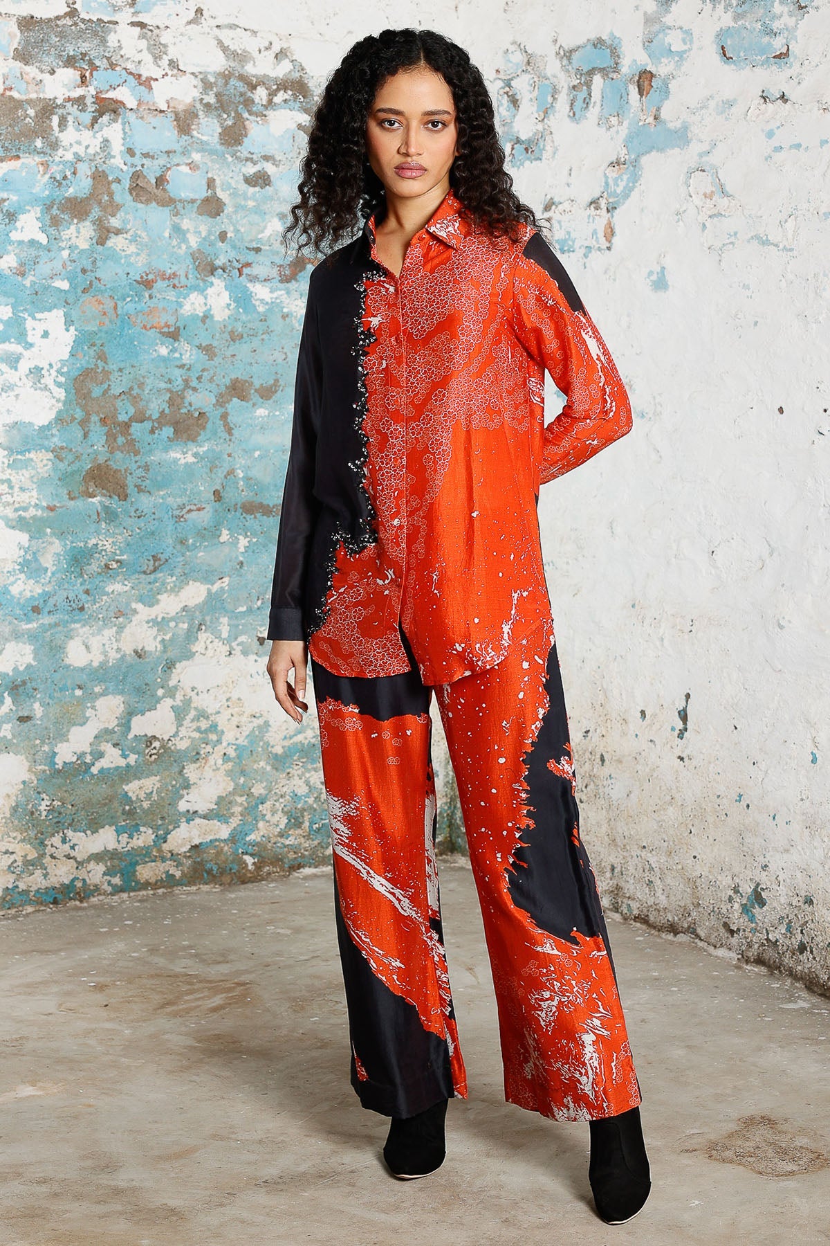 Buy Red & Black Embroidered Shirt for women by Saksham Neharicka online available at scrollnshops