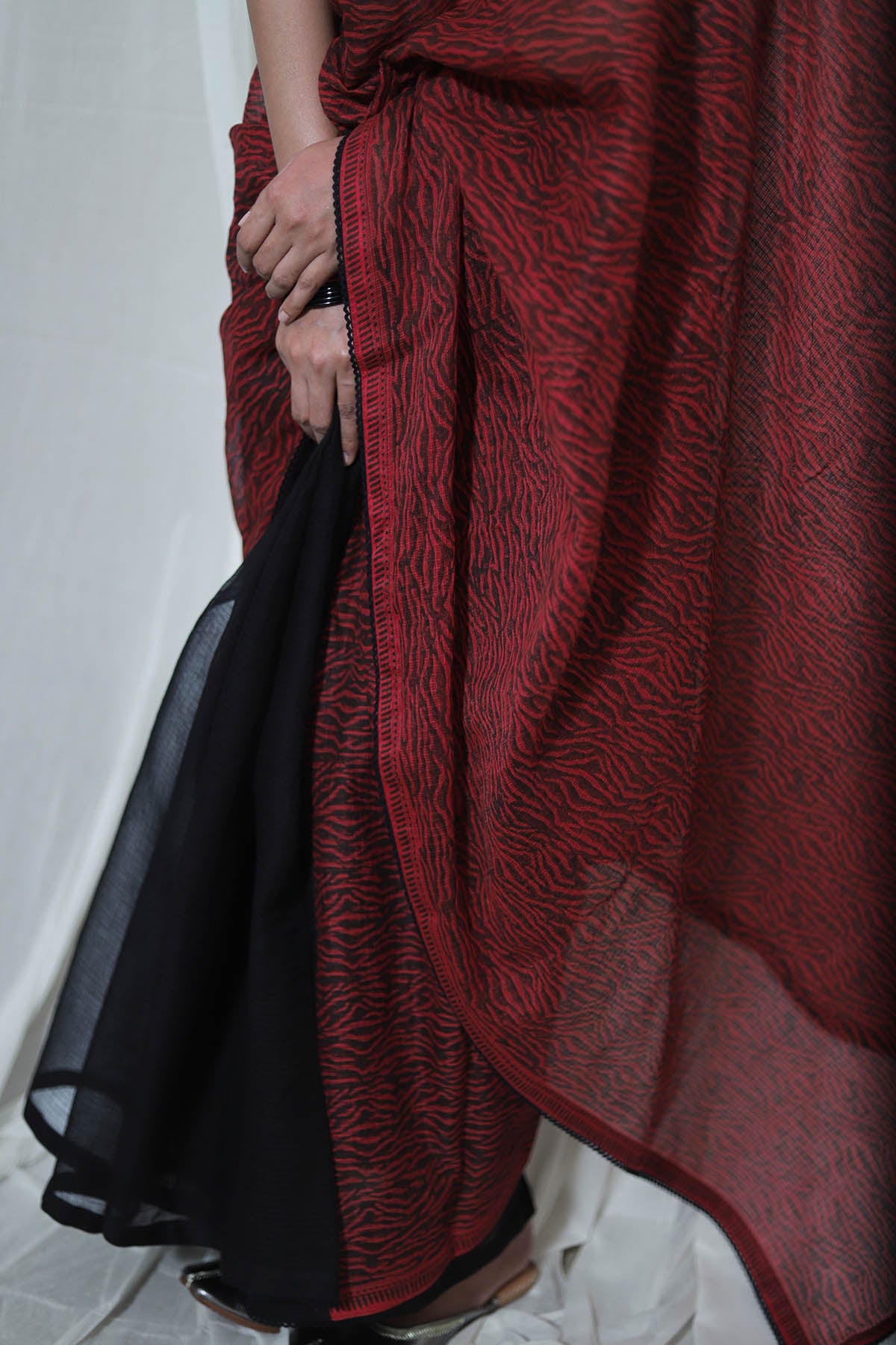 Red & Black Kota Doria Saree