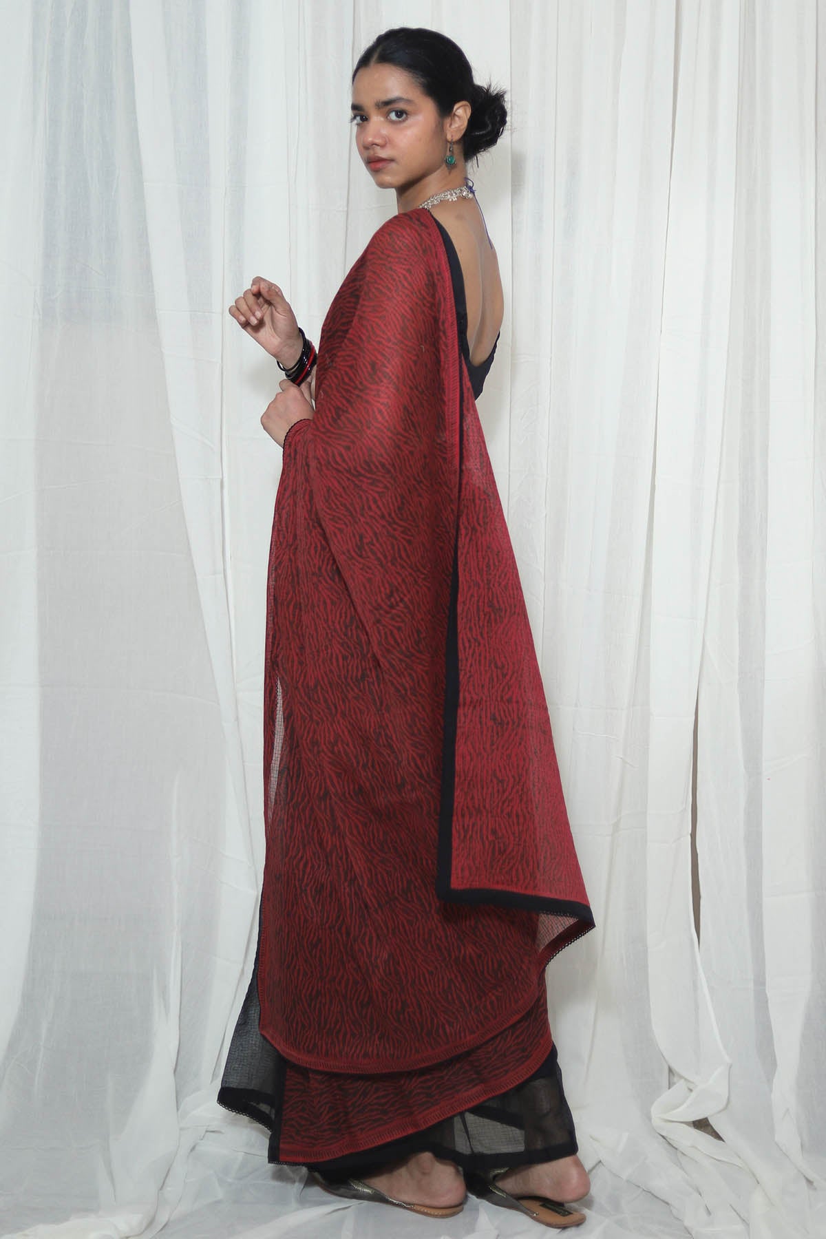 Red & Black Kota Doria Saree