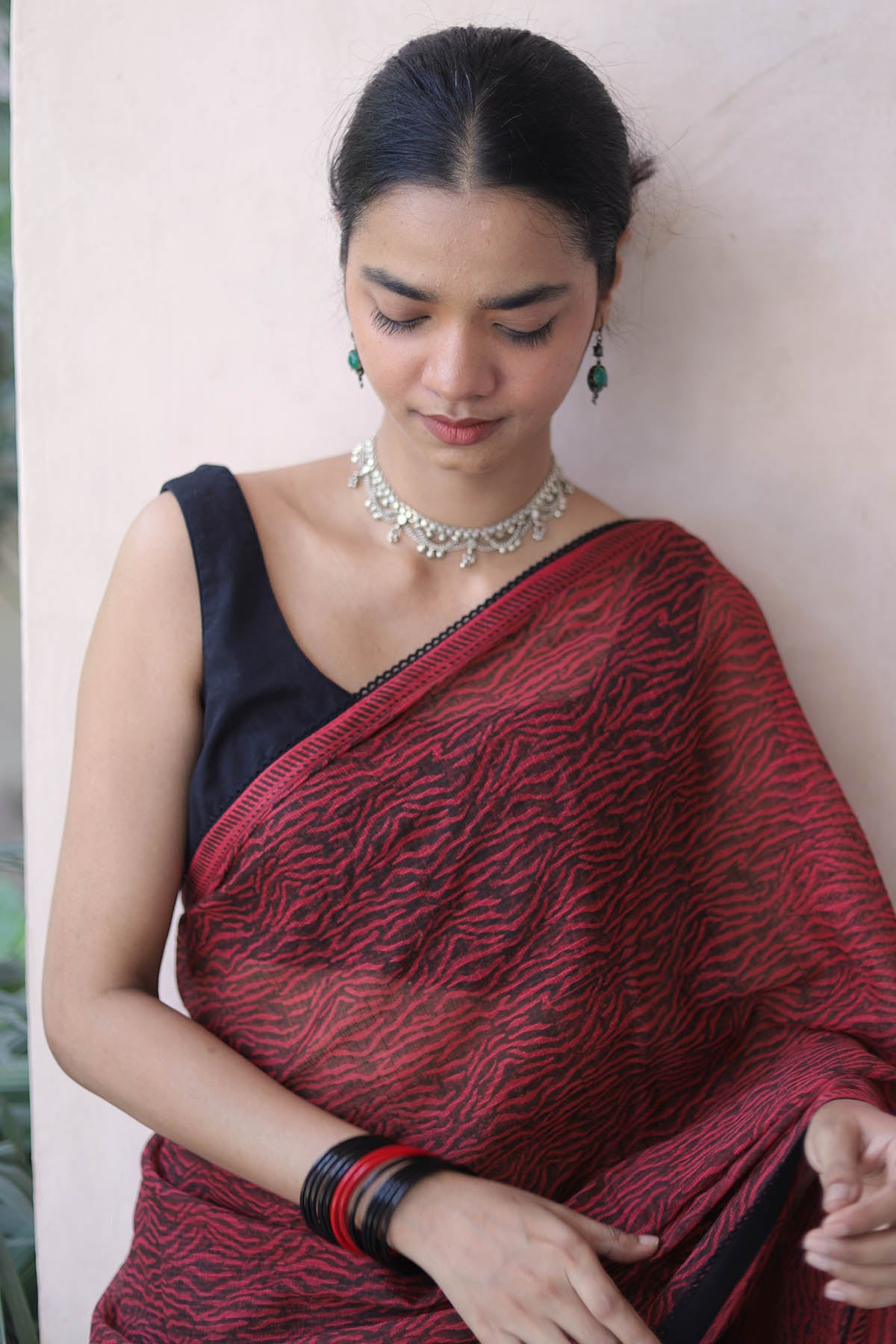 Red & Black Kota Doria Saree