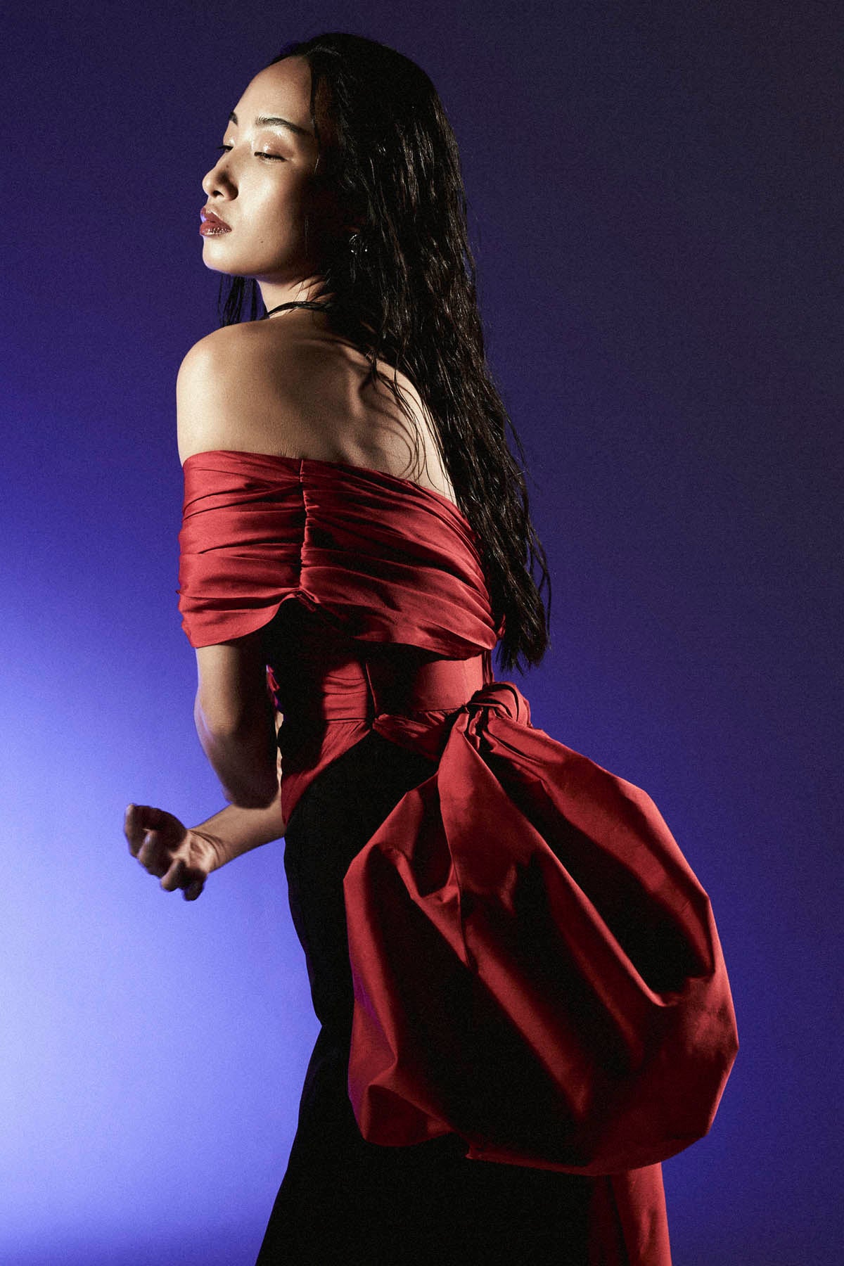 Red & Black Long Trumpet Gown