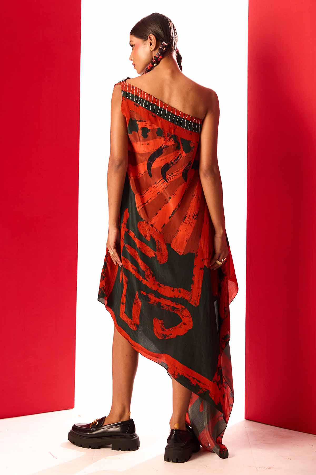 Red & Black One Shoulder Dress