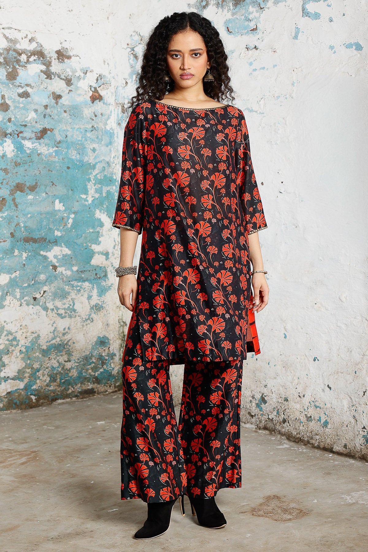 Buy Red & Black Printed Kurta Set for women by Saksham Neharicka online available at scrollnshops