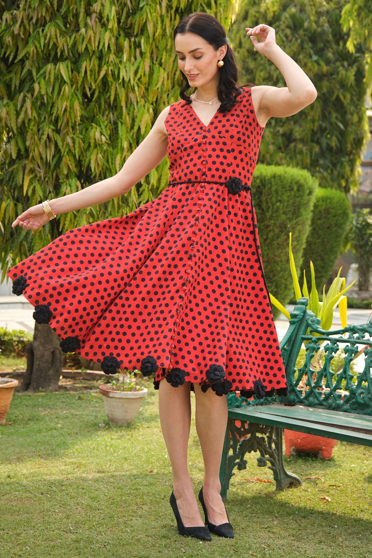 Buy Red & Black Printed Midi Dress for Women by 97 Motifs Designer online available at scrollnshops