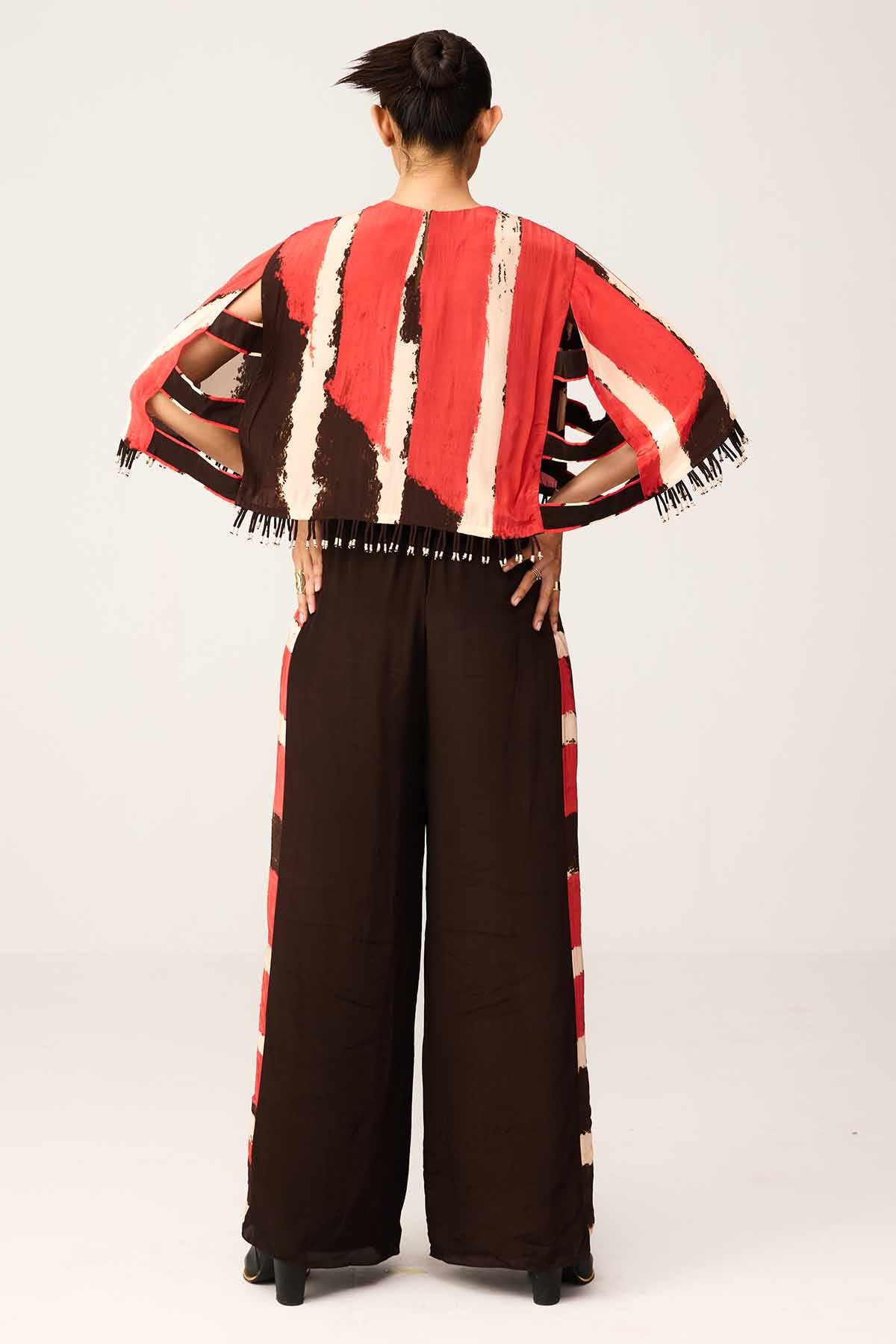 Red & Black Printed Pants Set