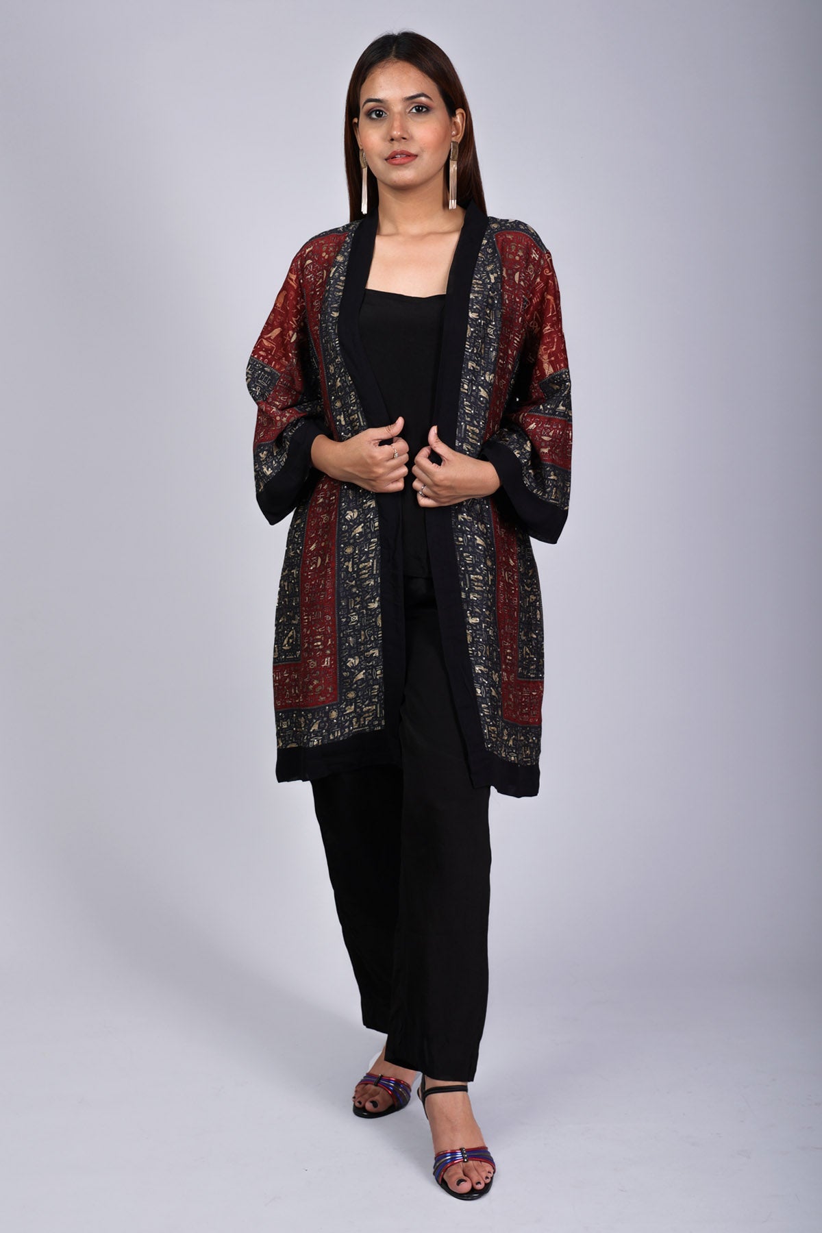 Etti Kapoor Red & Black Printed Shrug Set Online