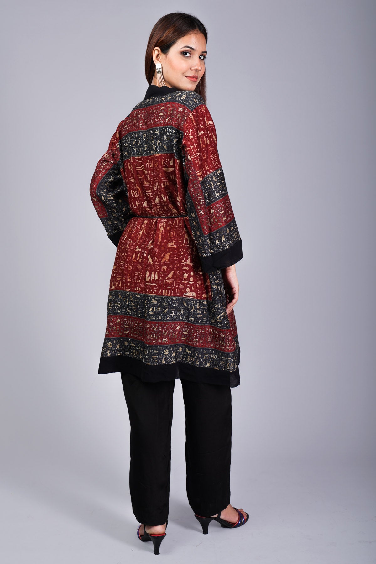 Red & Black Printed Shrug Set