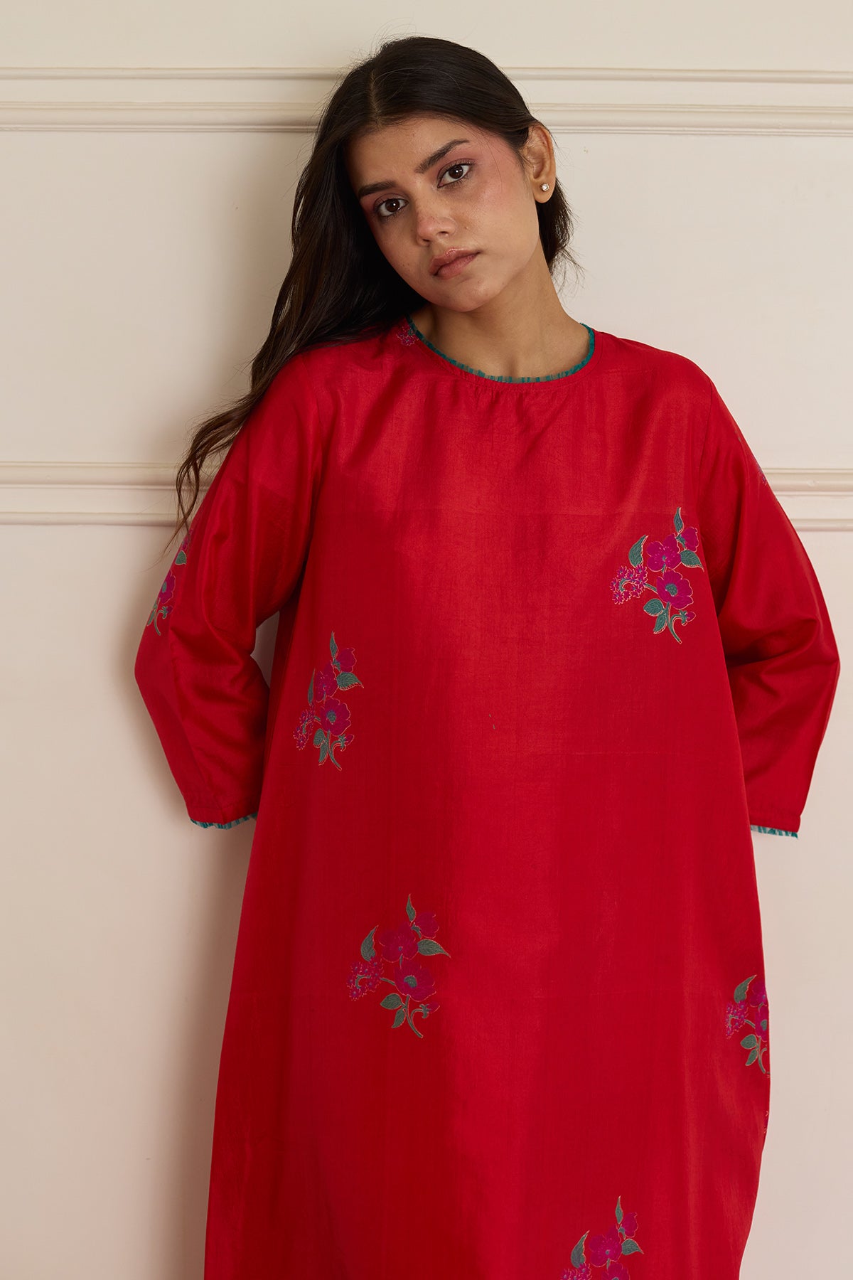 Red Block Print Kurta & Pants