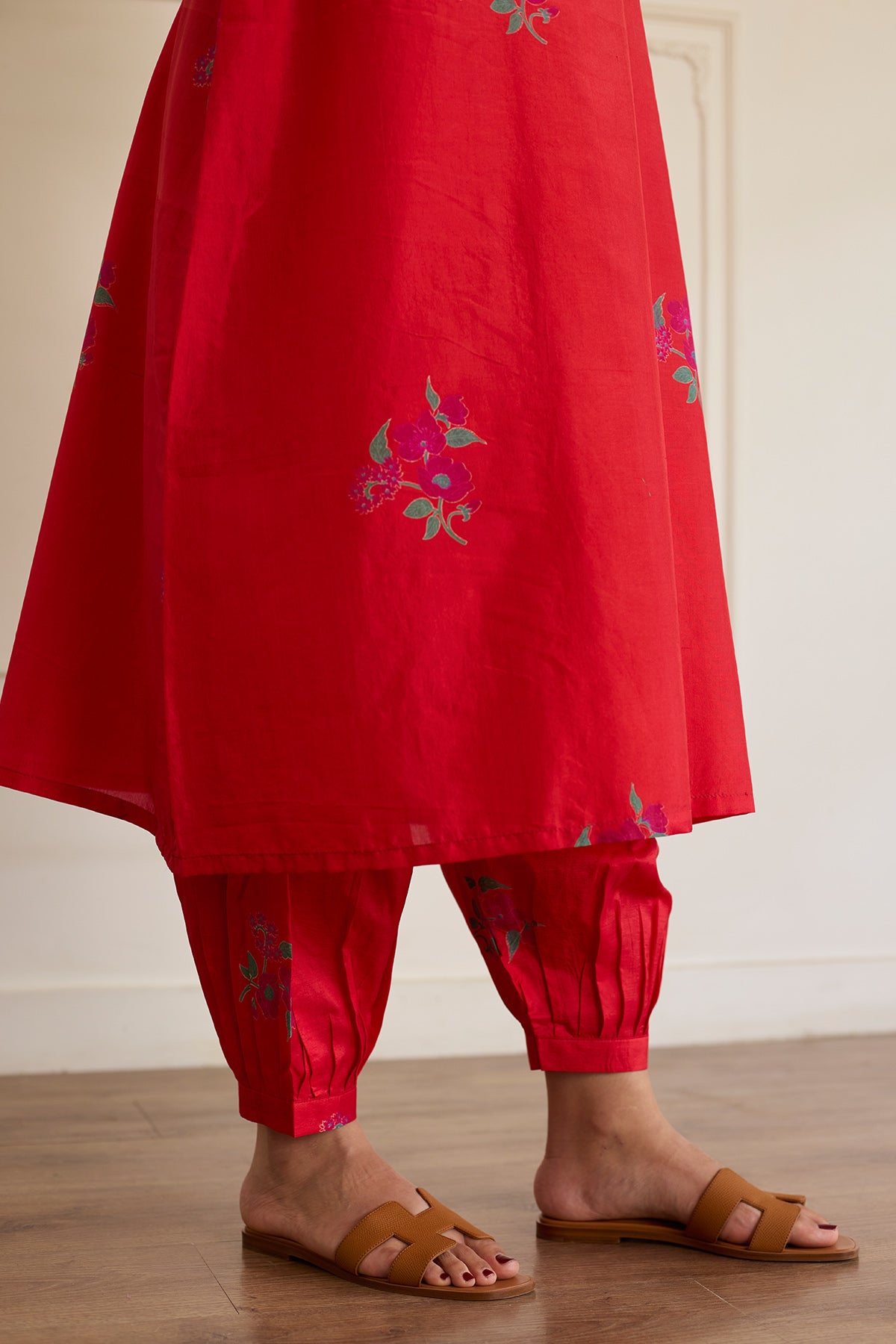 Red Block Print Kurta & Pants