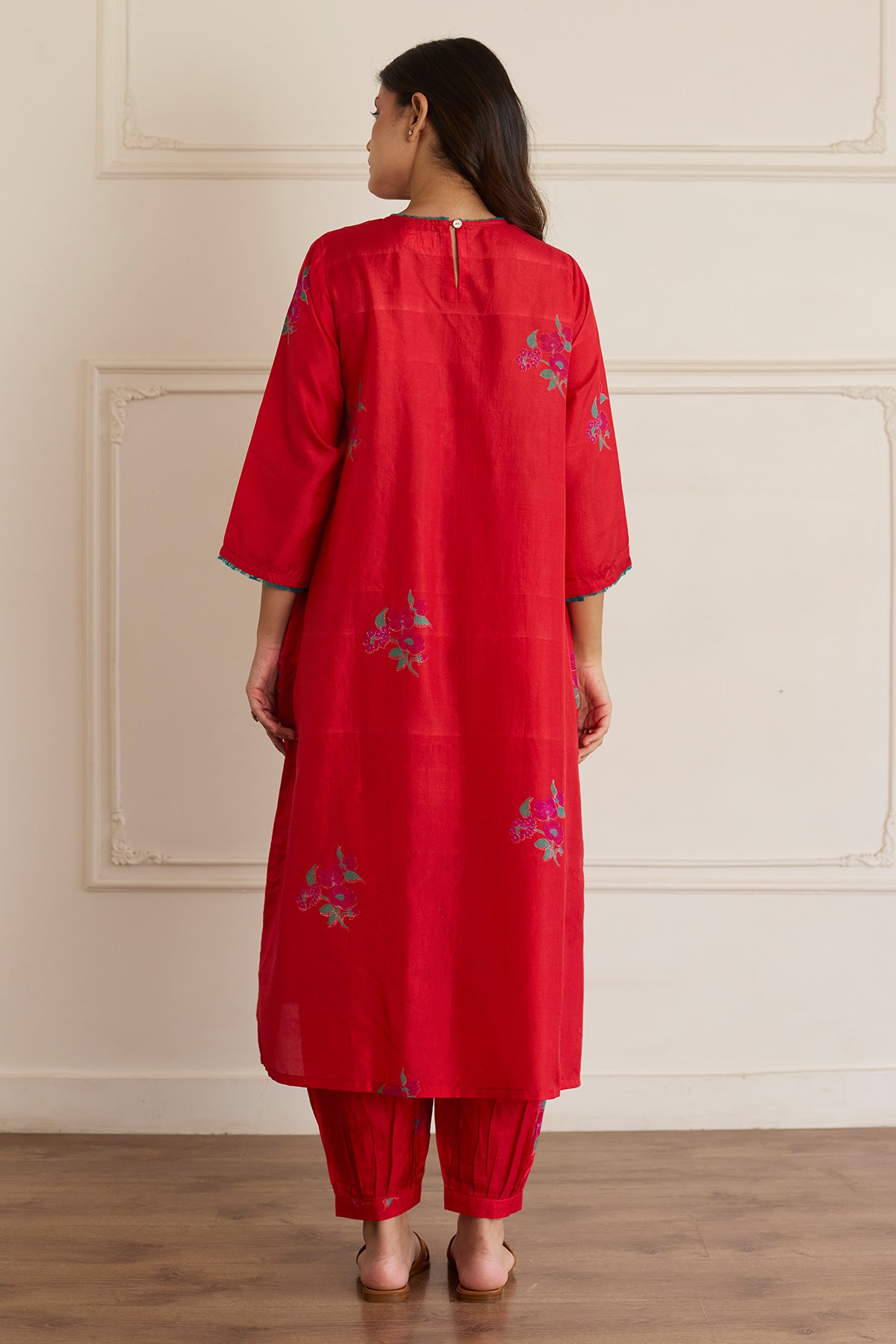Red Block Print Kurta & Pants