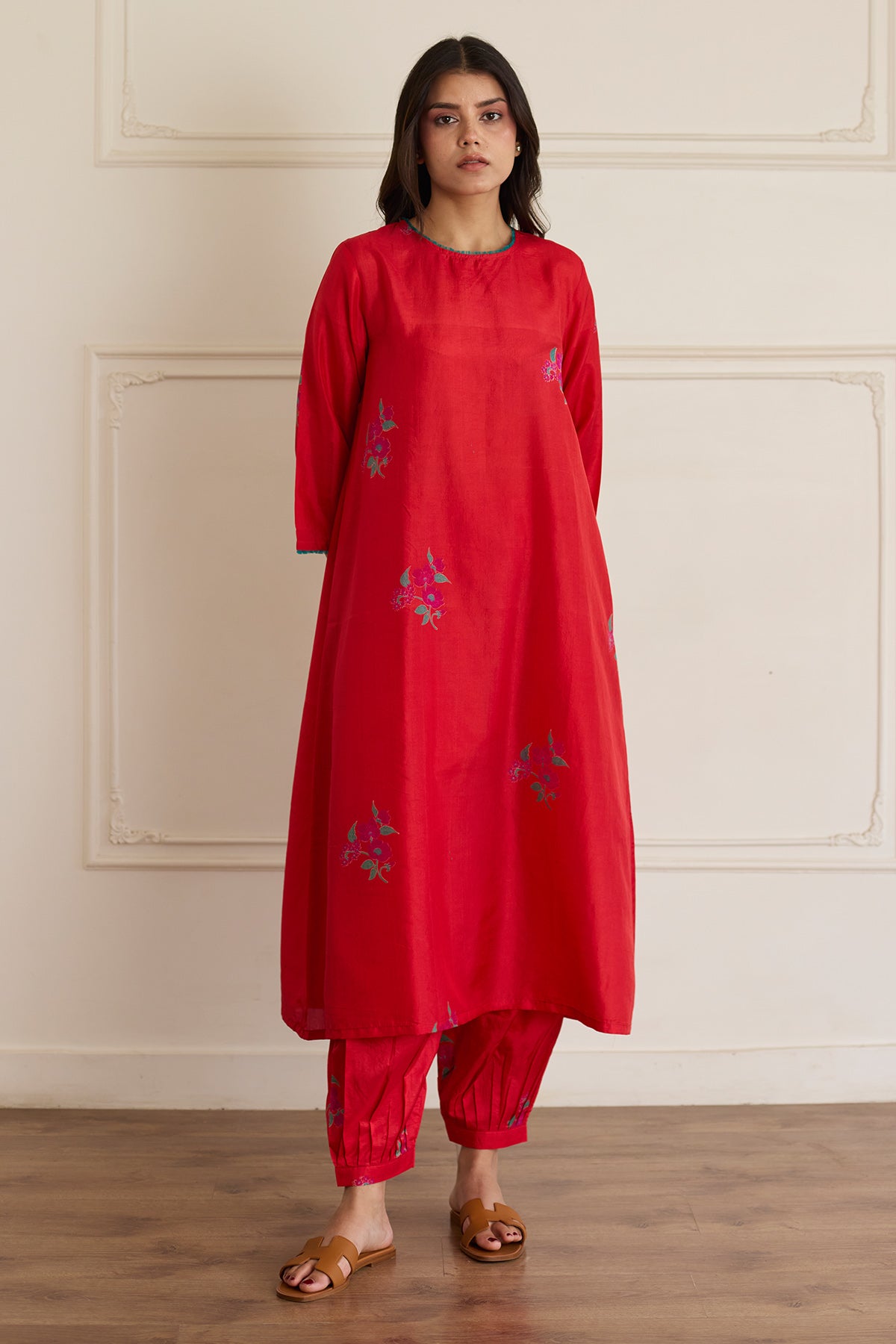 Red Block Print Kurta & Pants