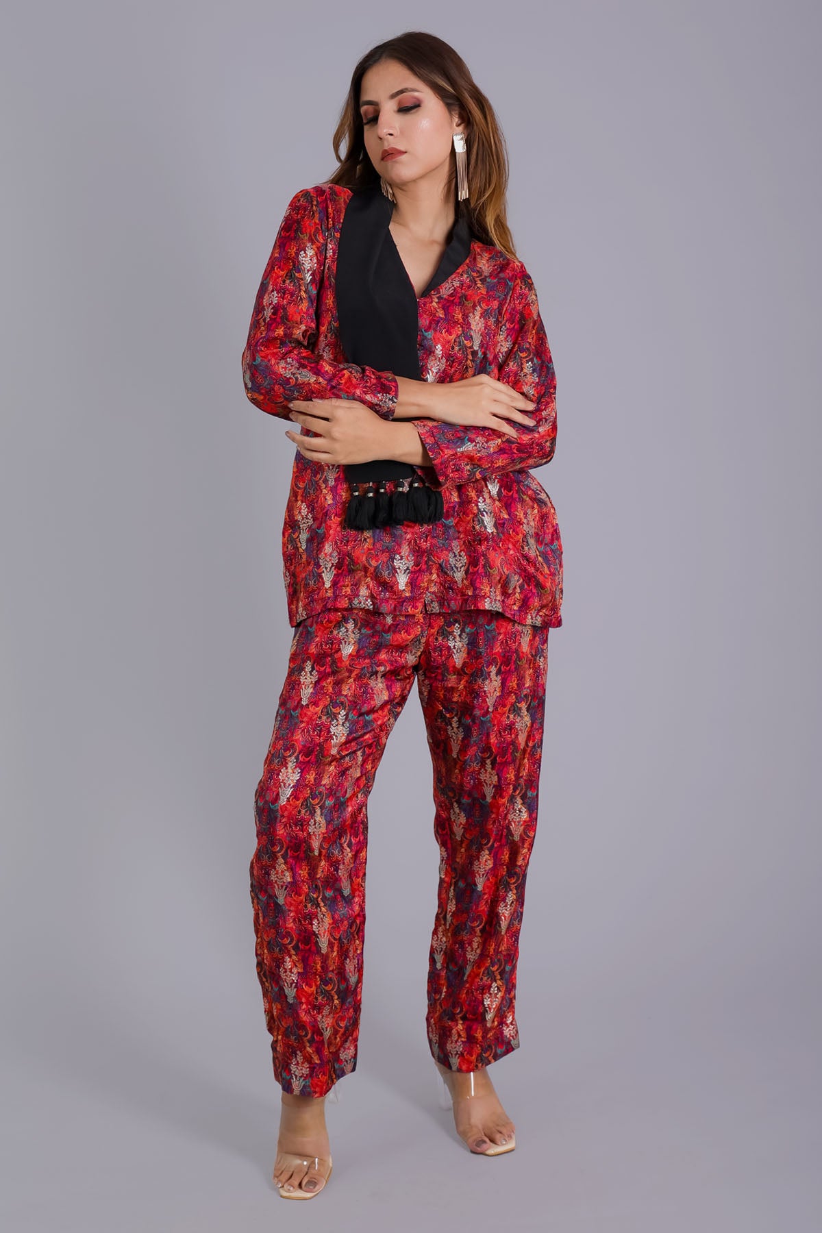 Red Brocarde & Crepe Co-ord Set