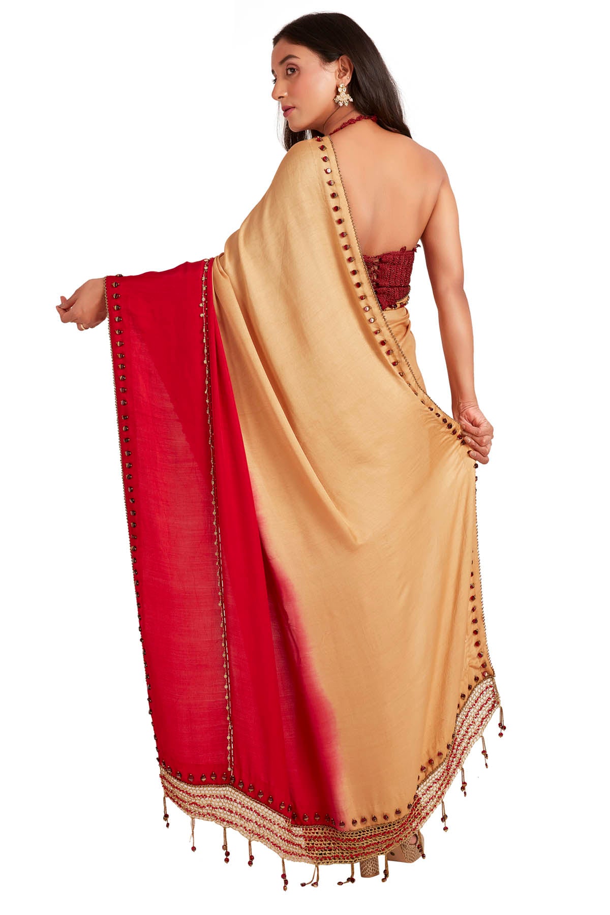 Red & Brown Embroidered Saree